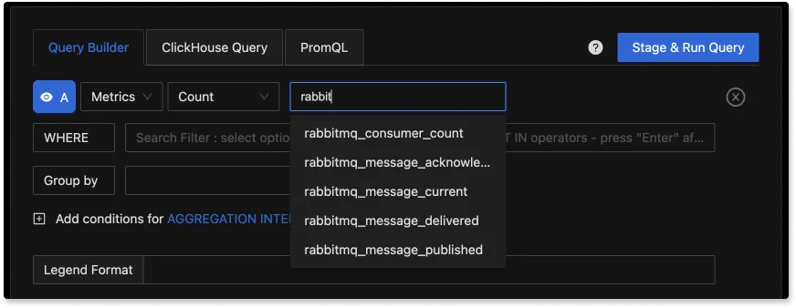 RabbitMQ metrics collected by OTel Collector and sent to SigNoz