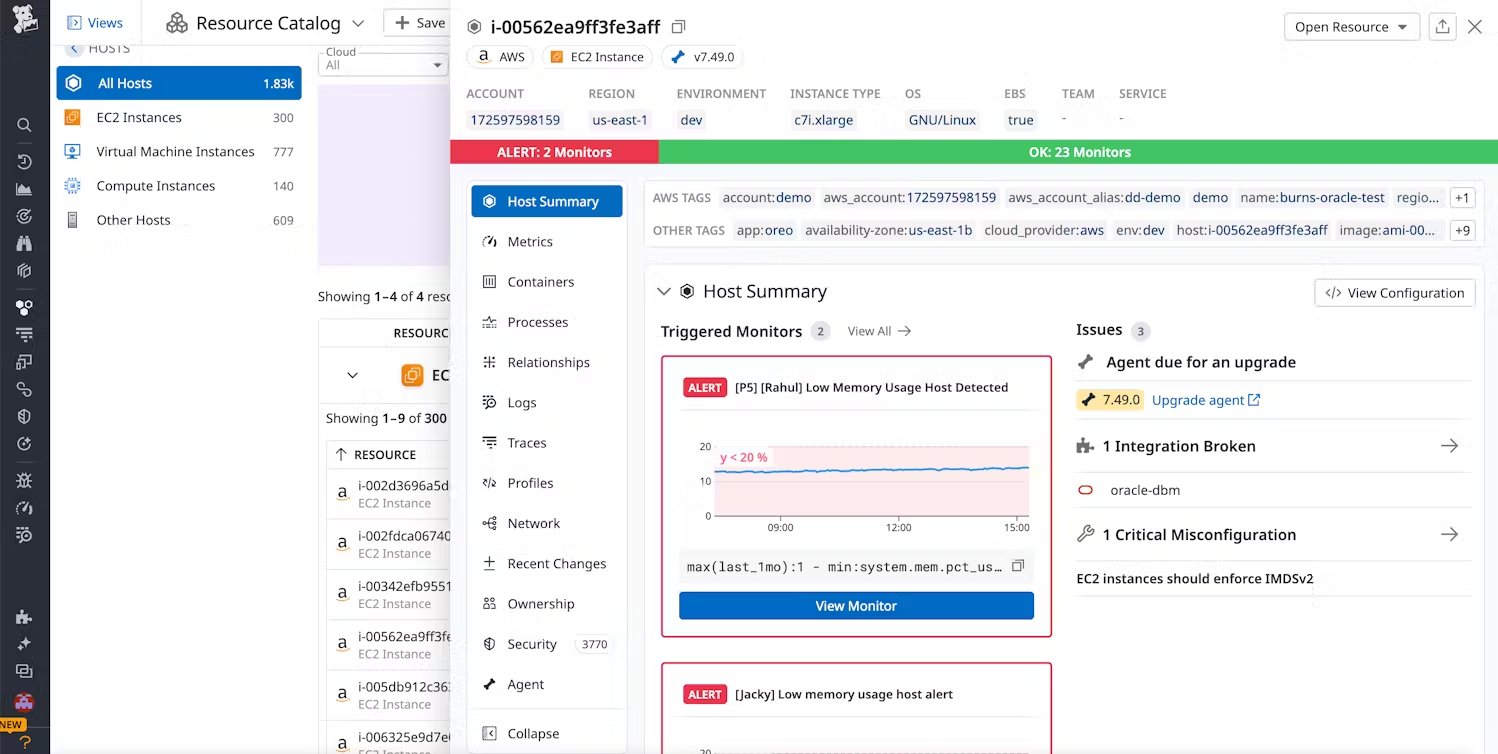 Datadog Infrastructure Monitoring Dashboard
