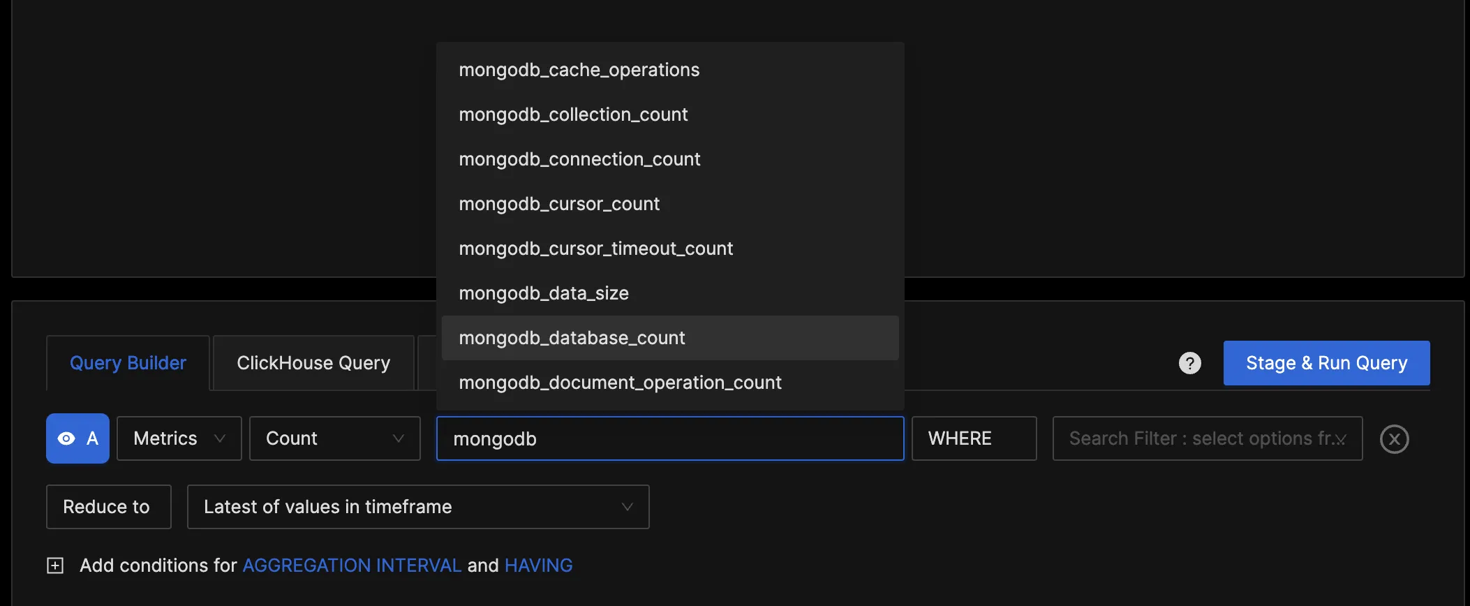 MongoDB metrics collected using Opentelemetry Collector