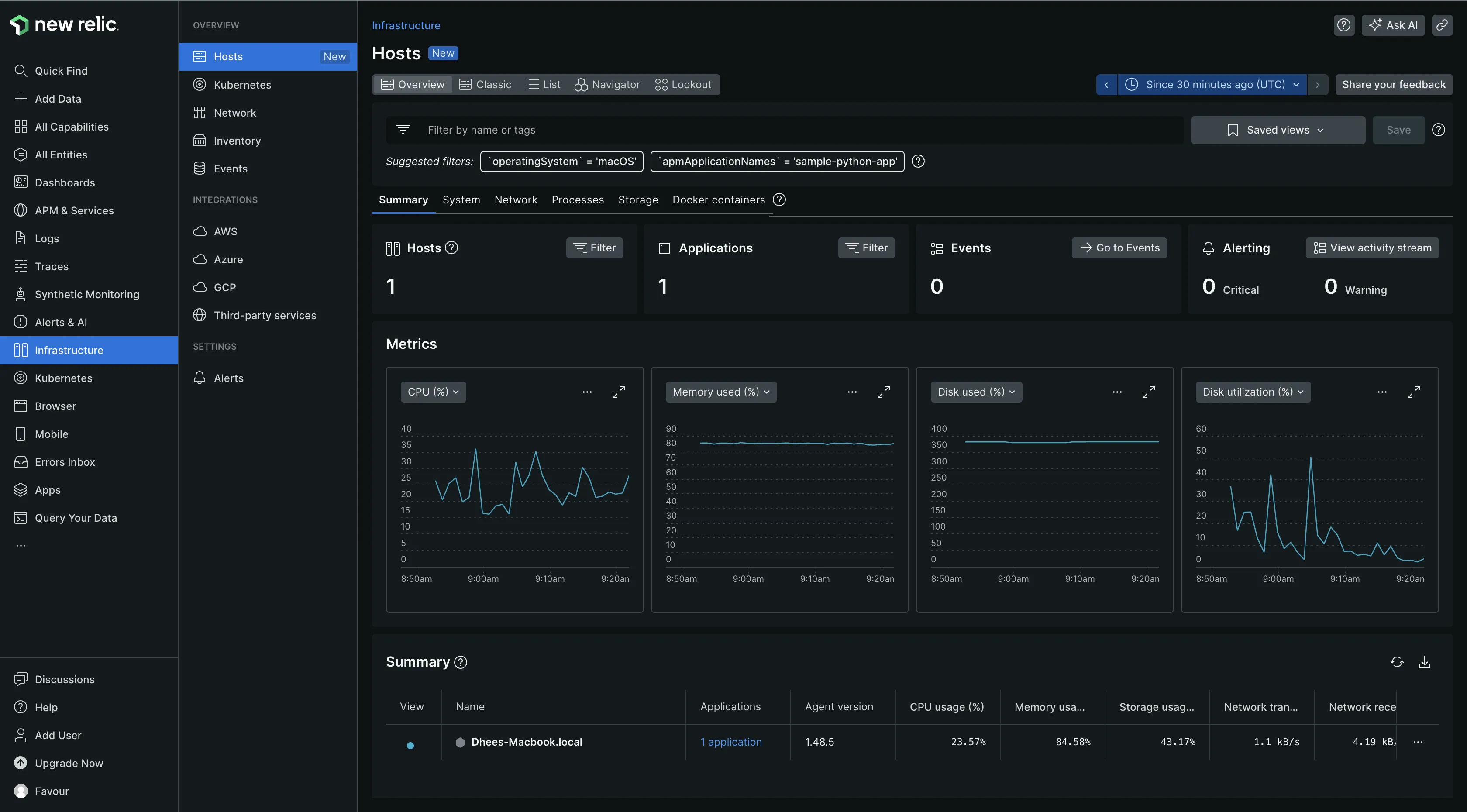 Infrastructure monitoring on New Relic