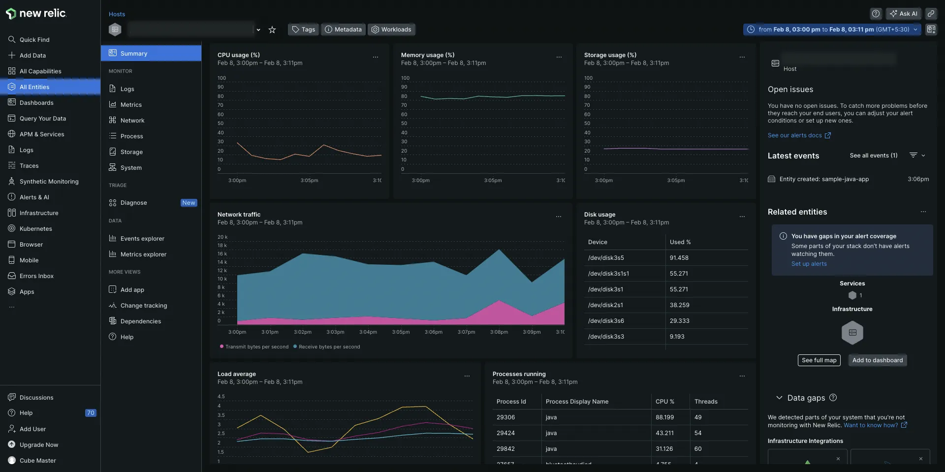 New Relic Host Monitoring Dashboard