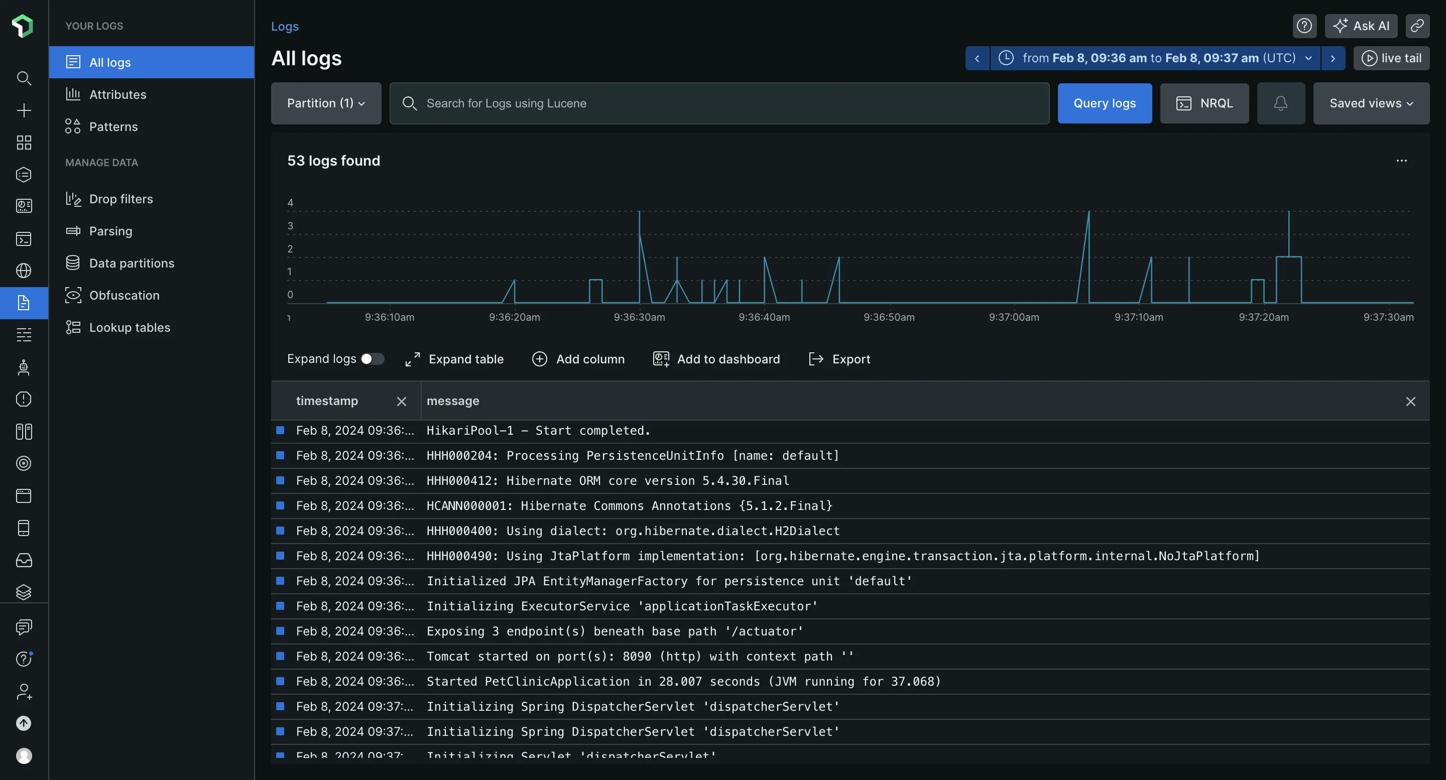 Log Management Dashboard in New Relic