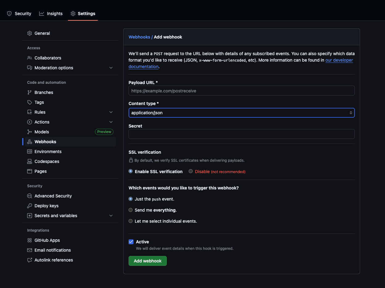 Configure your GitHub webhook
