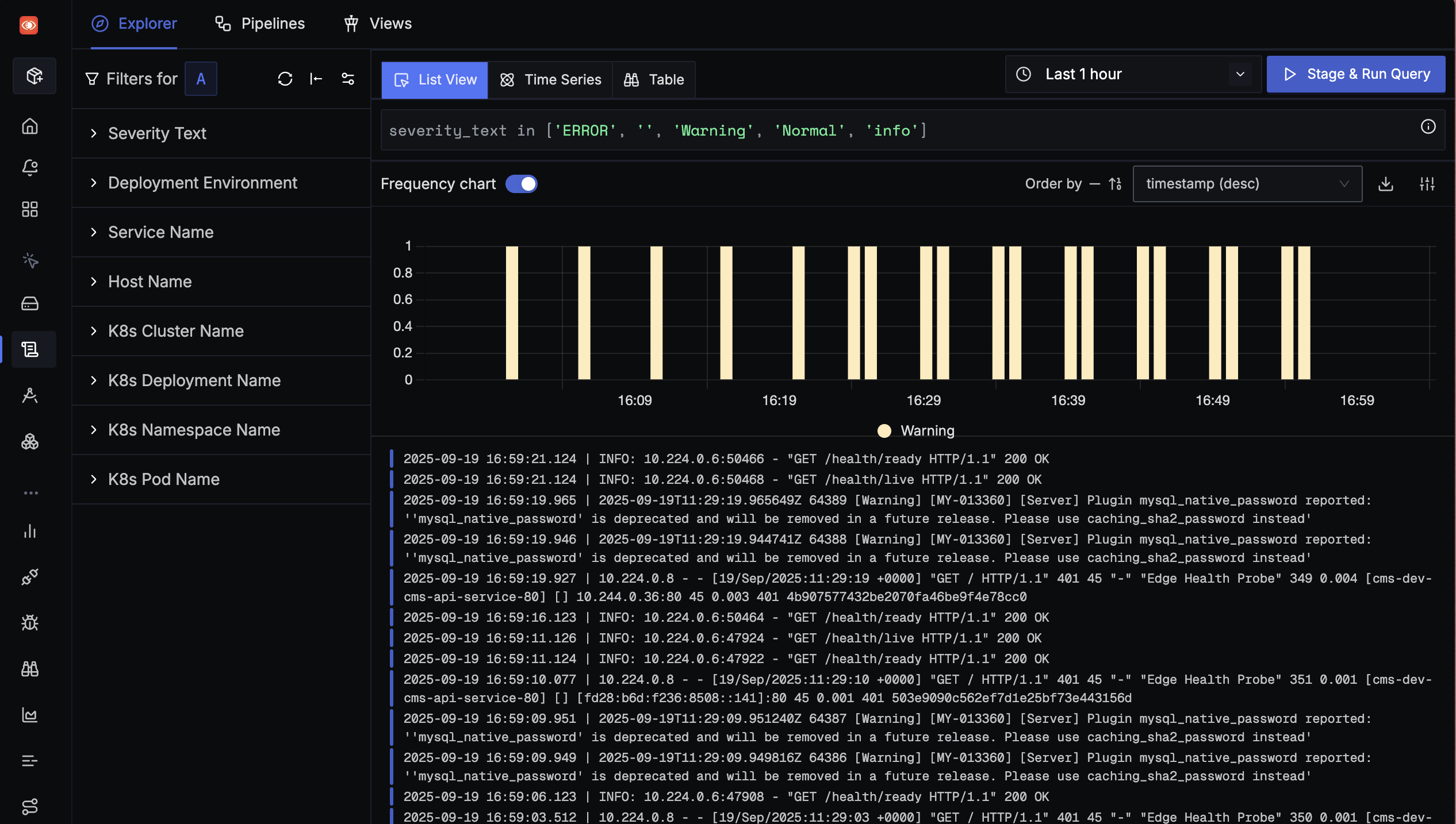 Live tail logging in SigNoz