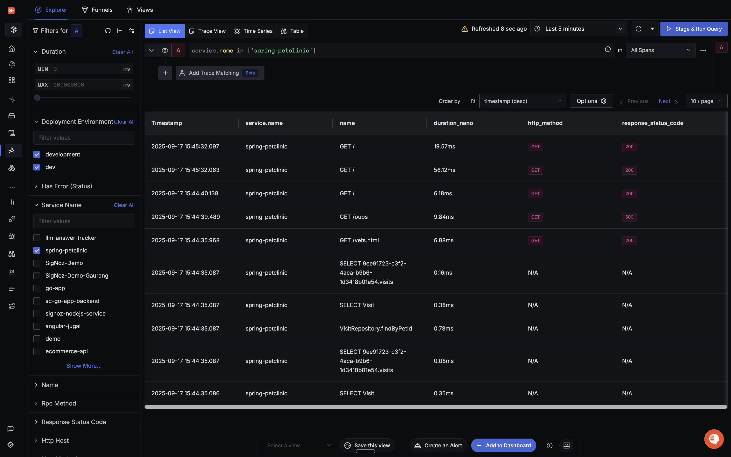 Trace Explorer tab
