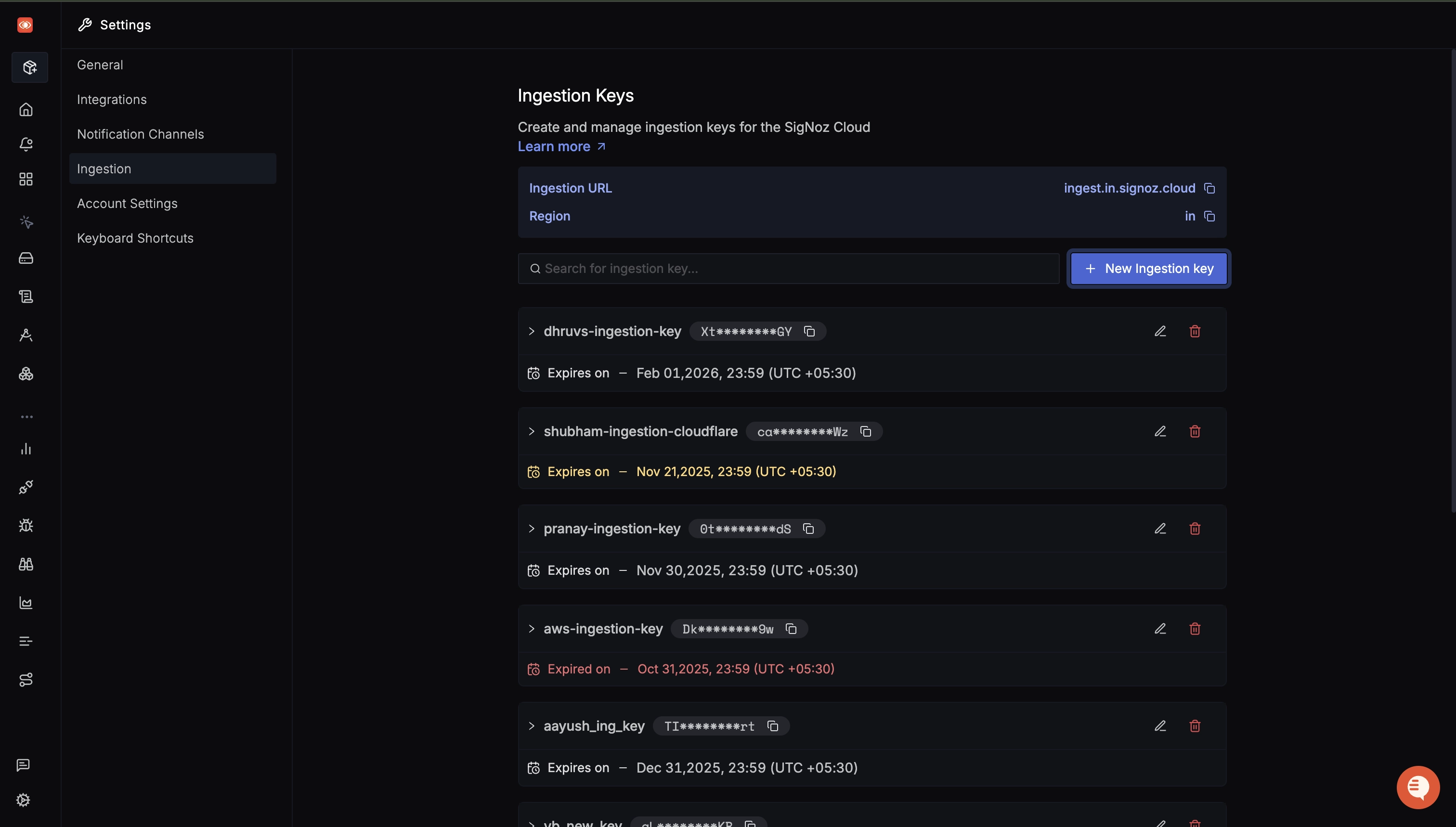 Ingestion details for your SigNoz Cloud account