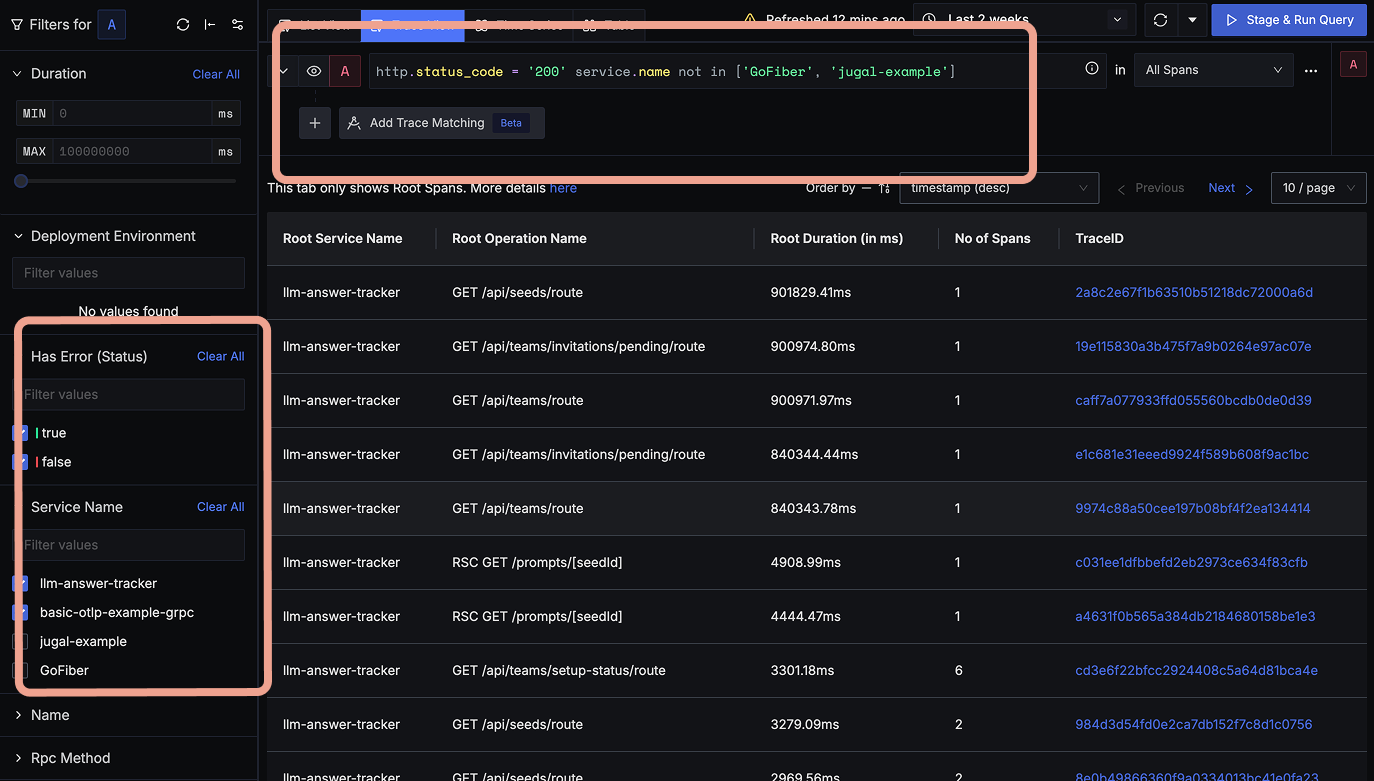 Traces custom aggregates