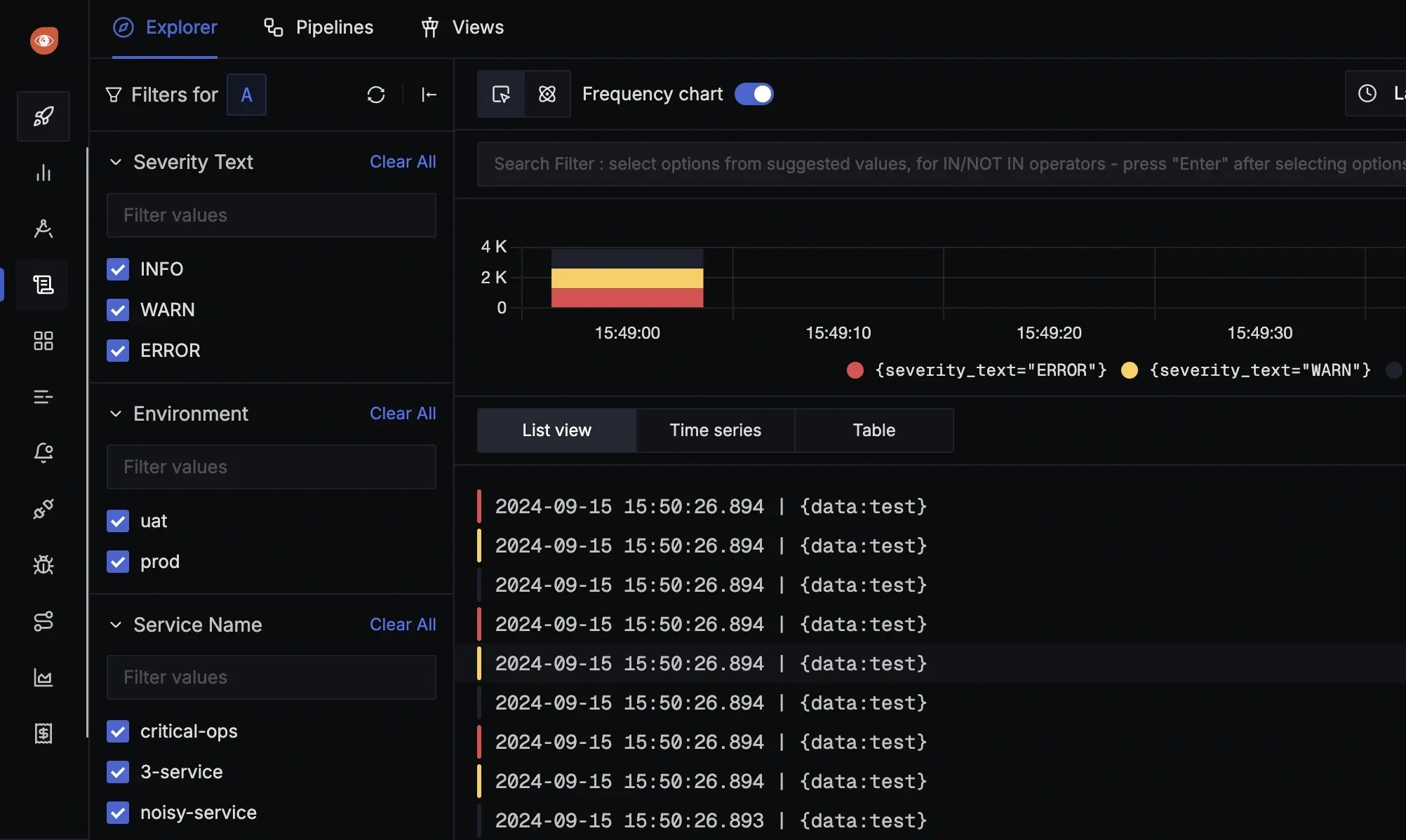 SigNoz's filtering capabilities