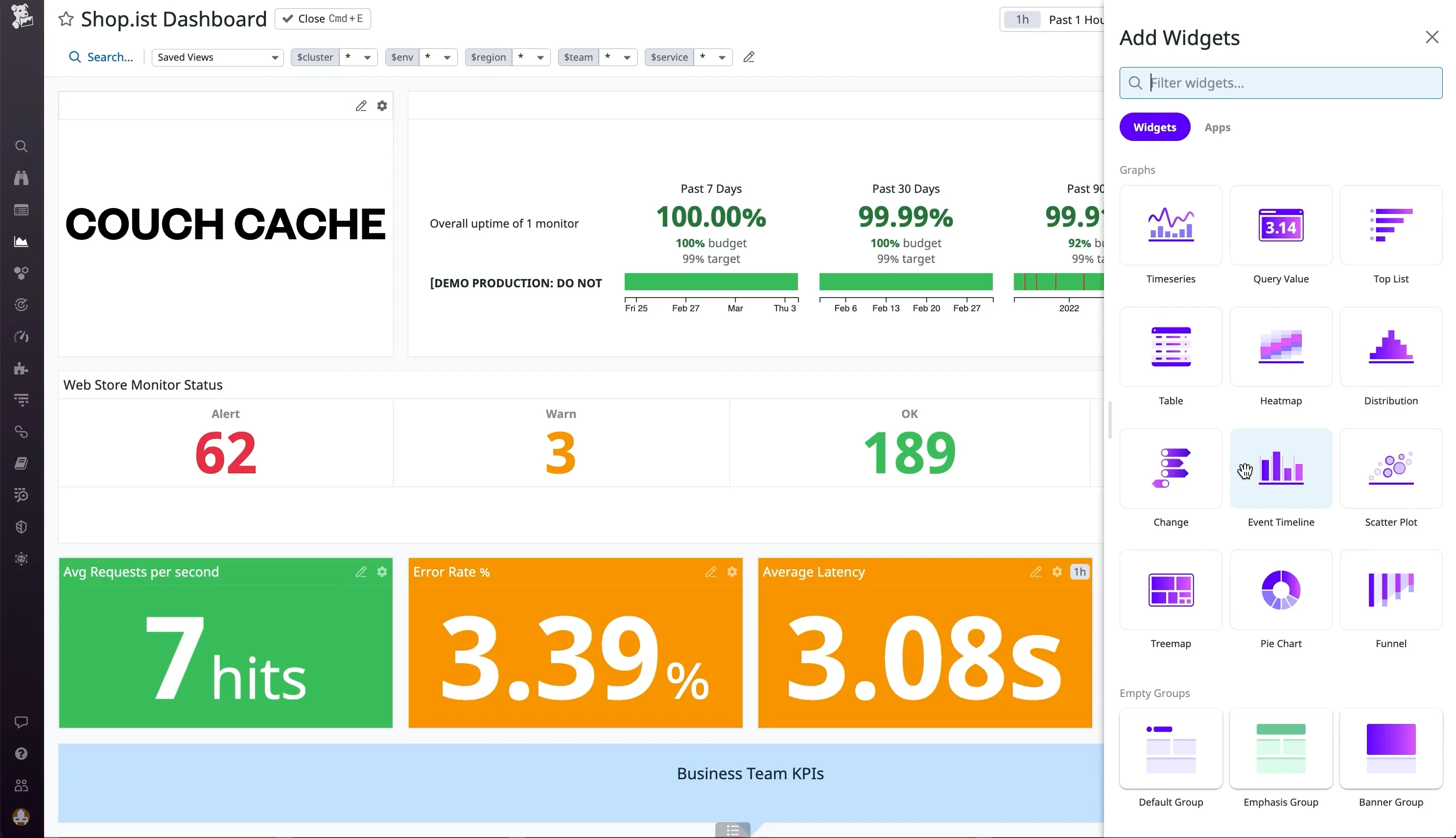 Customizable dashboards in Datadog