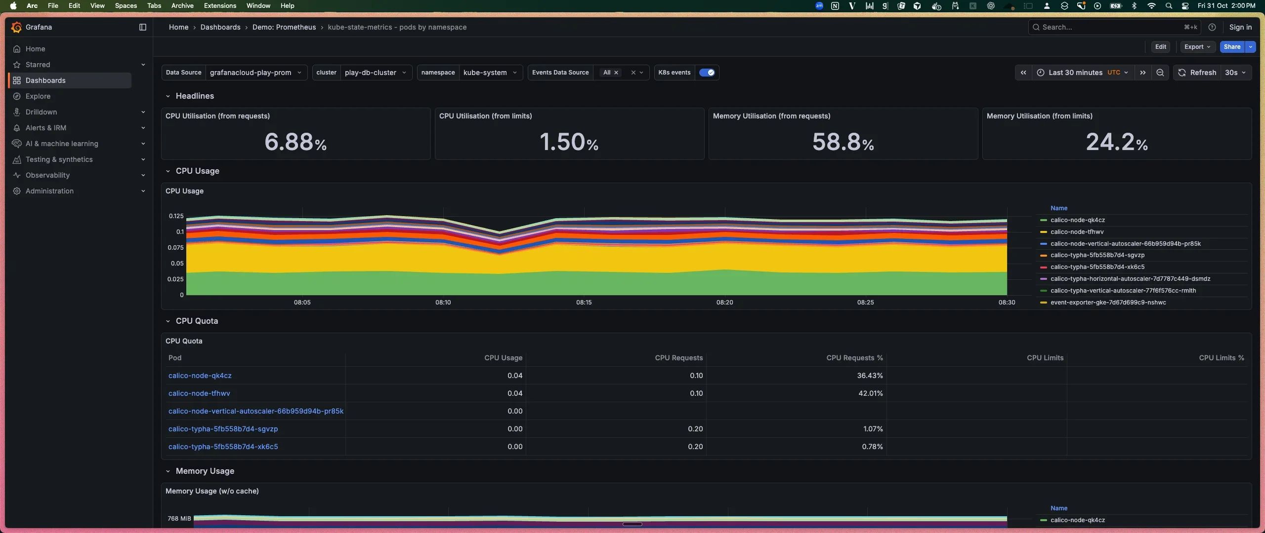 A prometheus dashboard in Grafana (credits: prometheus)