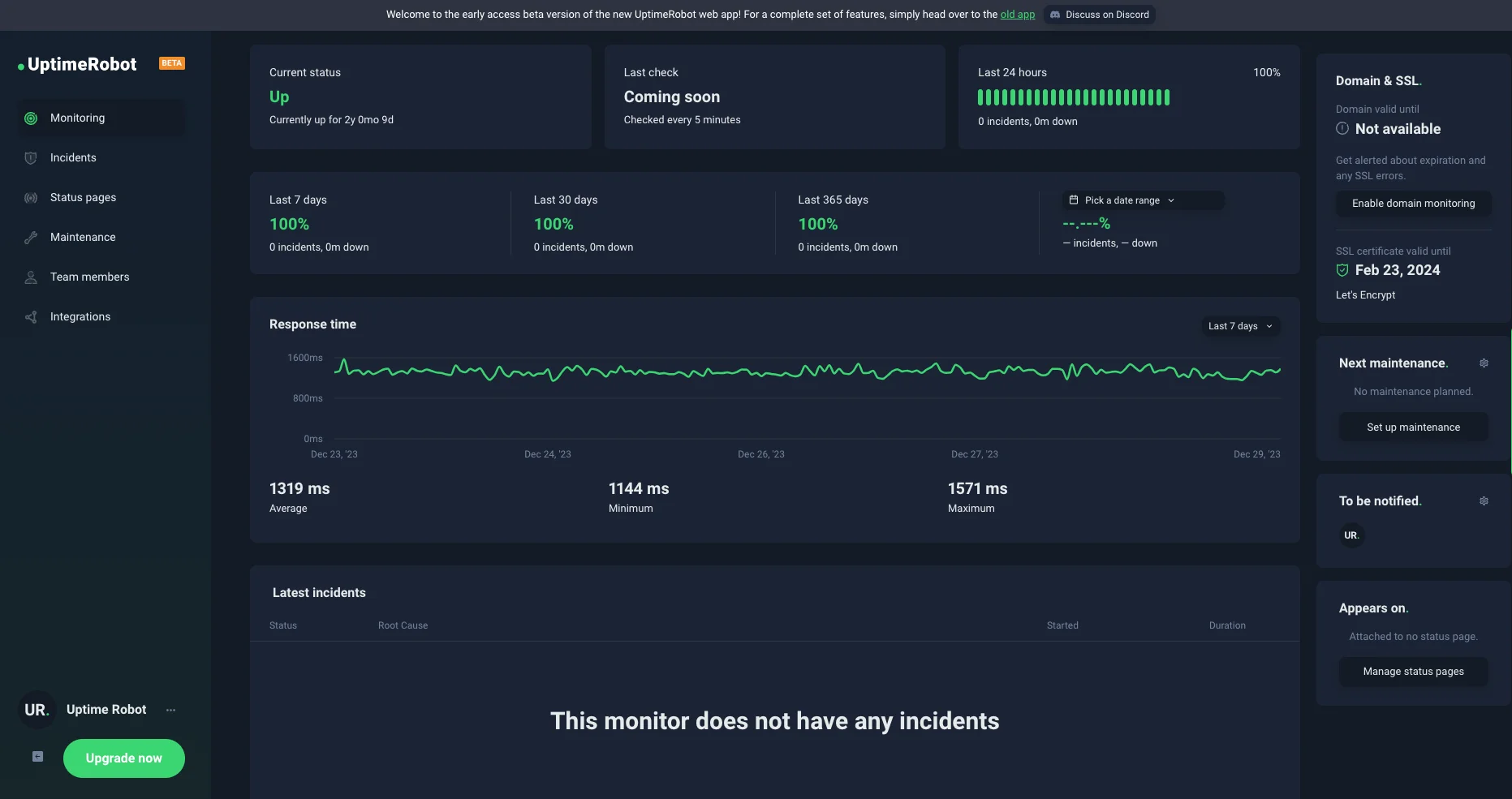 UptimeRobot Dashboard, credits: uptimerobot
