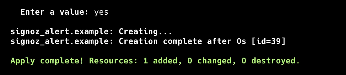 Successful output from `terraform apply`