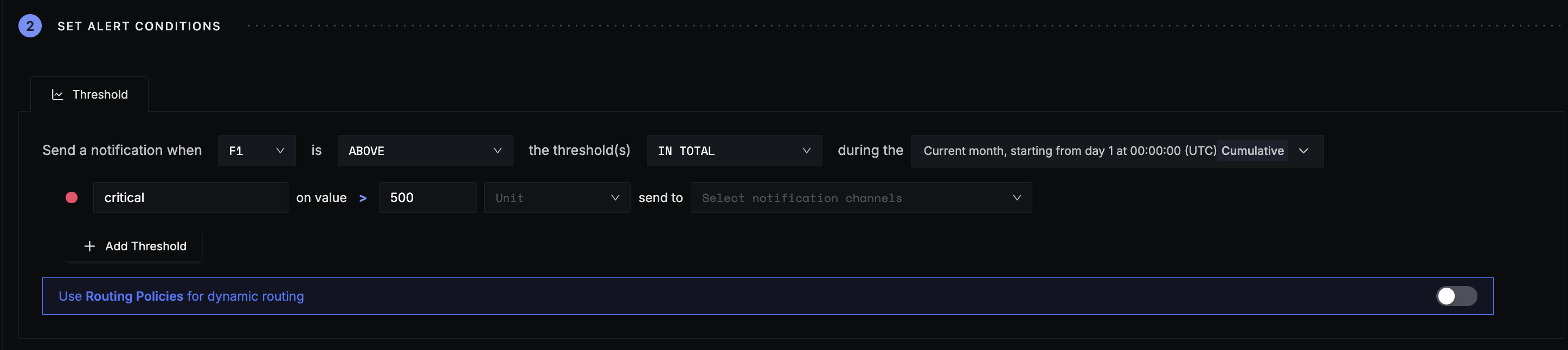 Threshold condition for monthly log billing