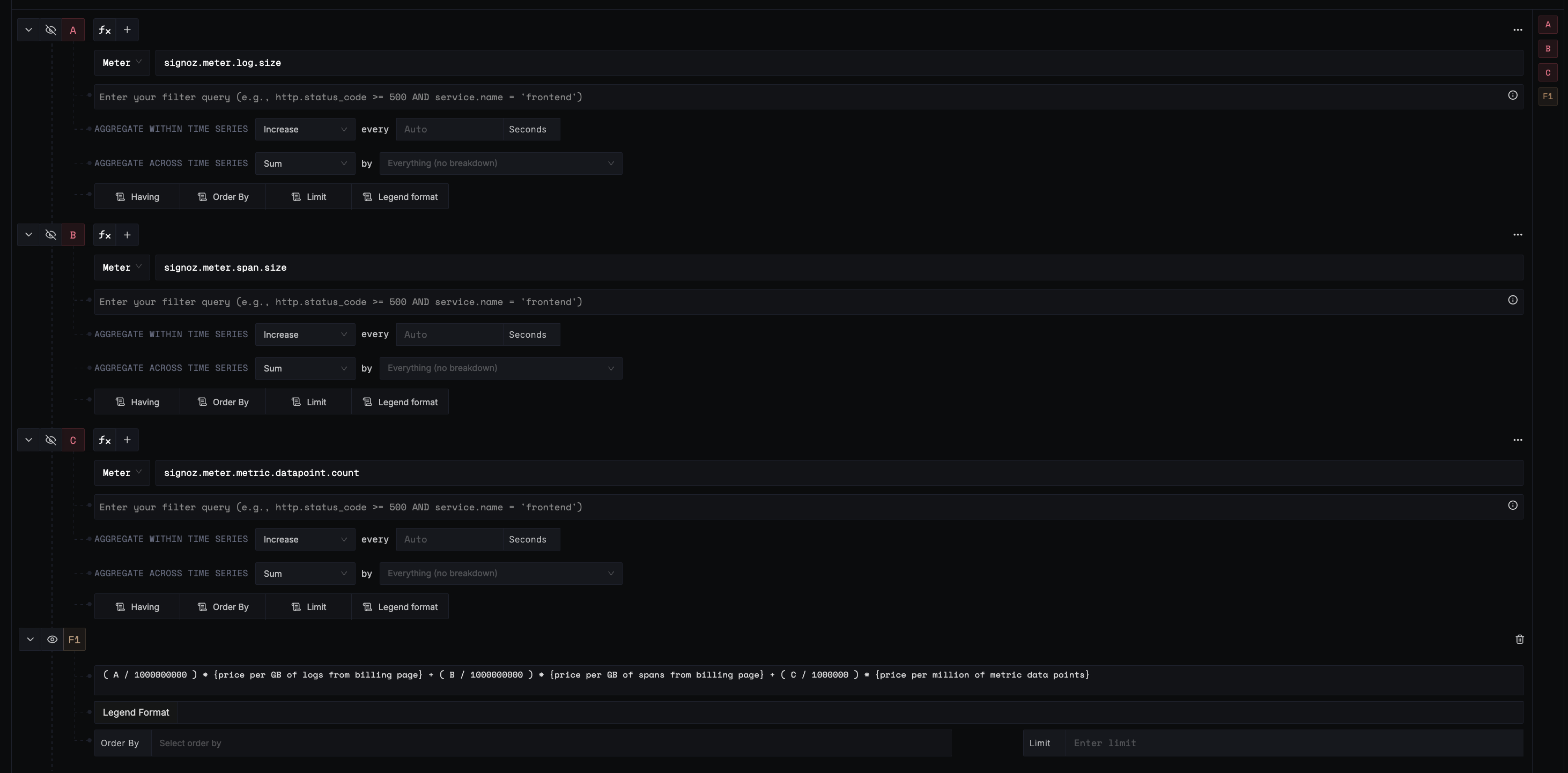 Query for total ingestion with formula for calculating the price
