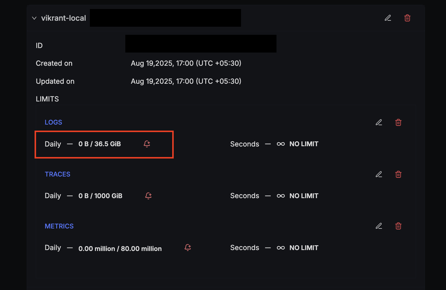 Ingestion Keys Page for alerting
