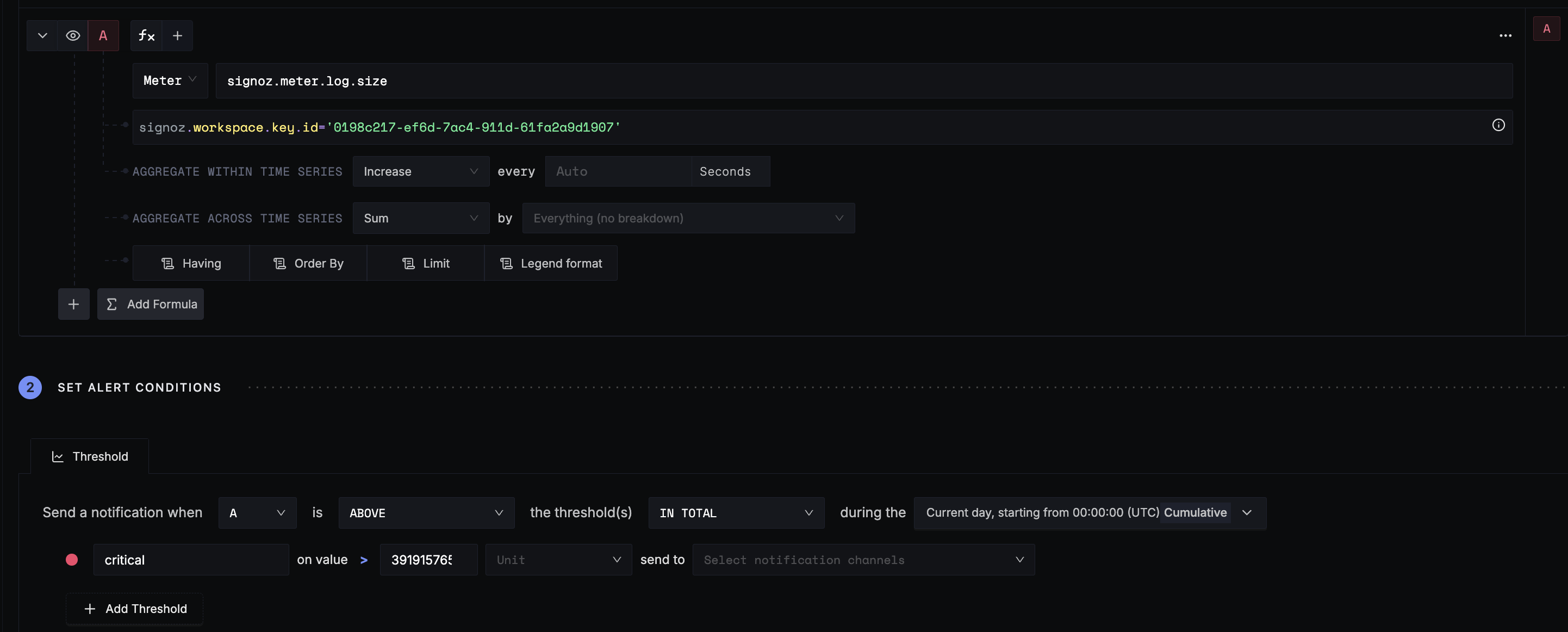 Query for ingestion key limits based alert