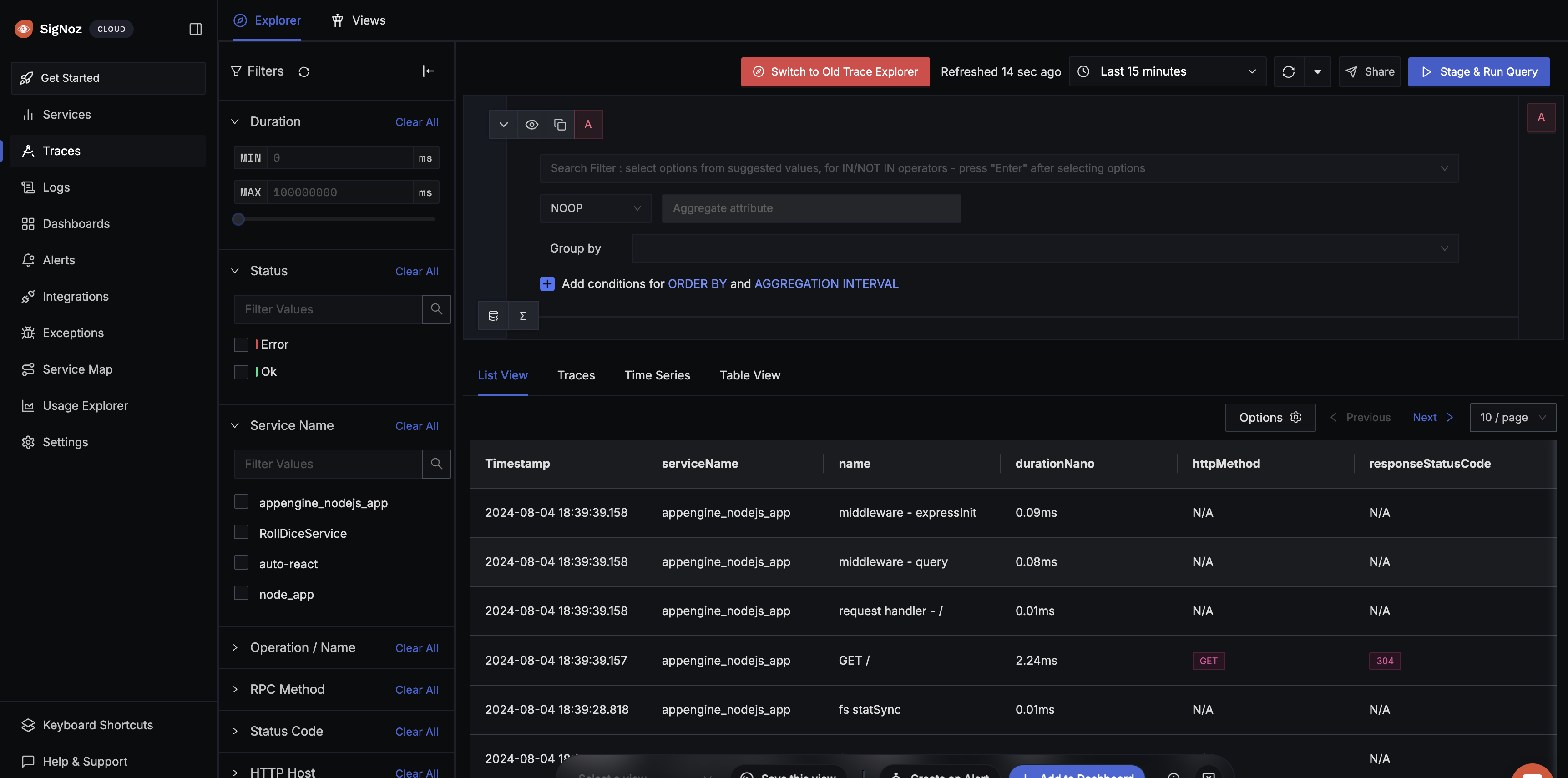 App Engine Traces in SigNoz Cloud