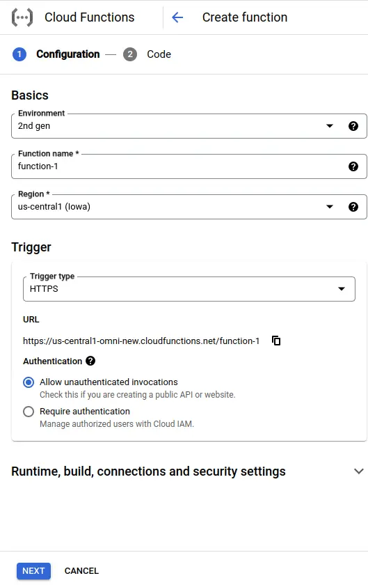 Create Cloud function