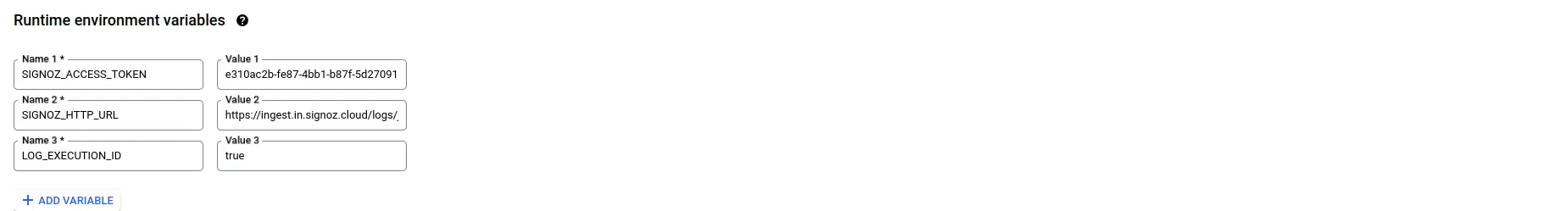 Cloud Function Runtime Environment Variables
