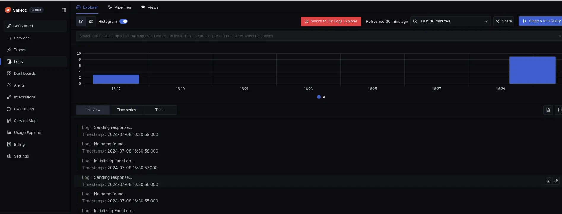 SigNoz Dashboard