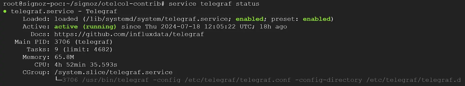 Telegraf running status