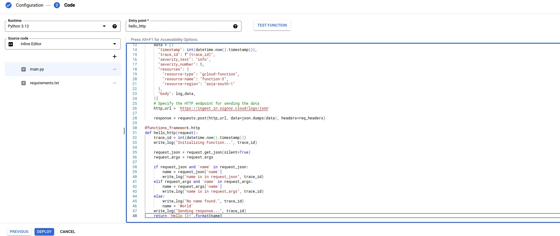Deploying Function
