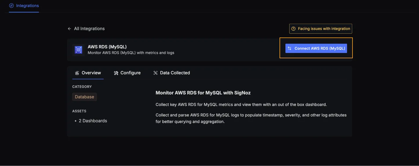 AWS RDS (MySQL) Metrics and Logs | SigNoz