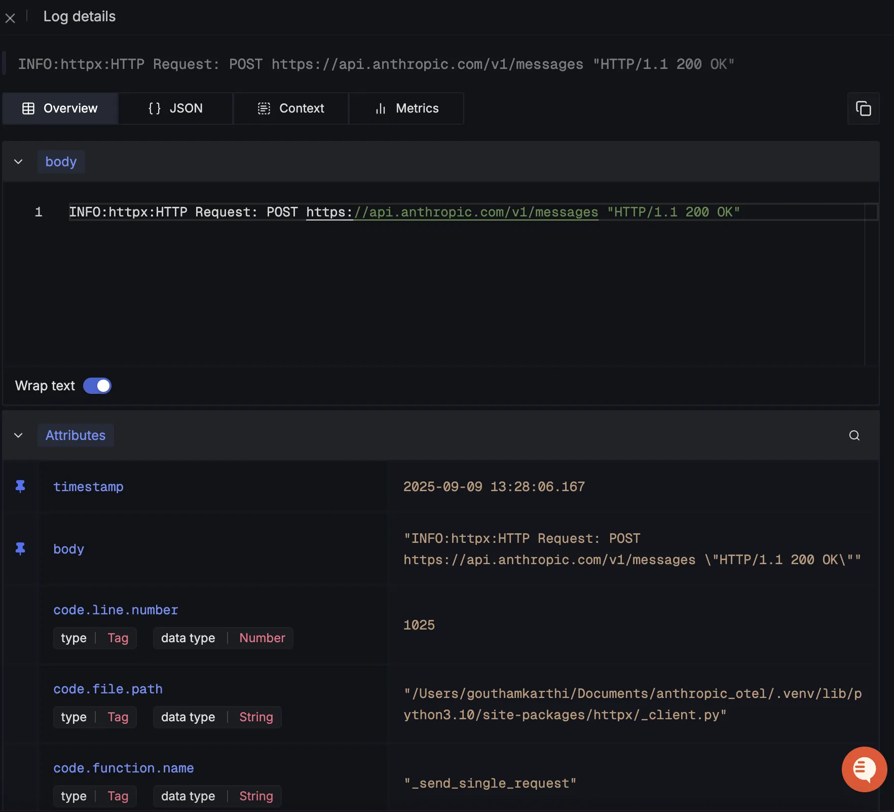 Anthropic Detailed Log View