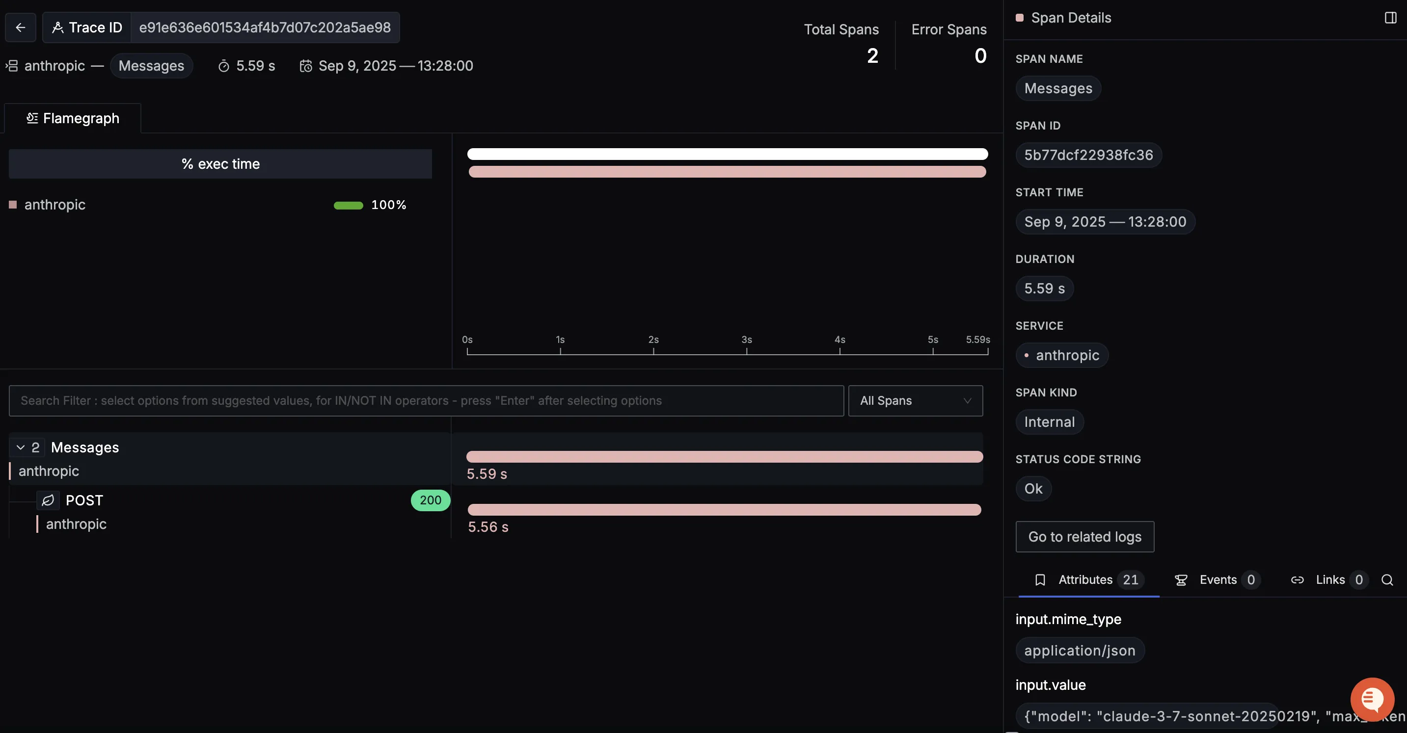 Anthropic Detailed Trace View