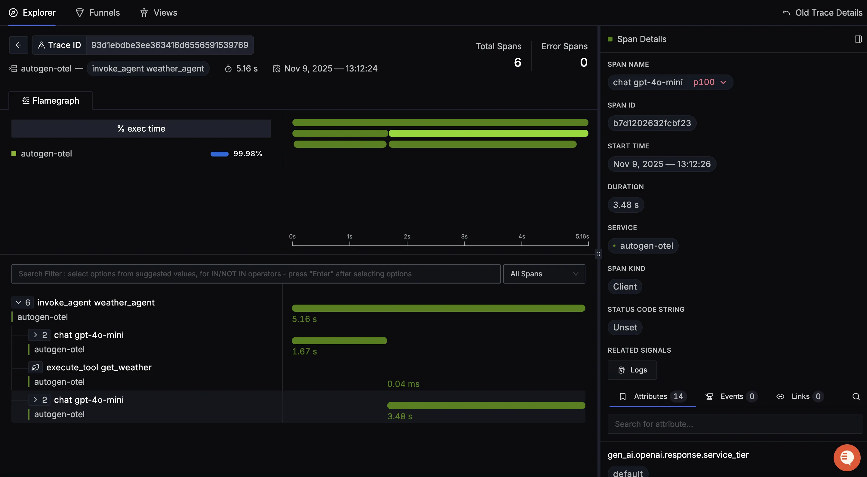 AutoGen Detailed Trace View