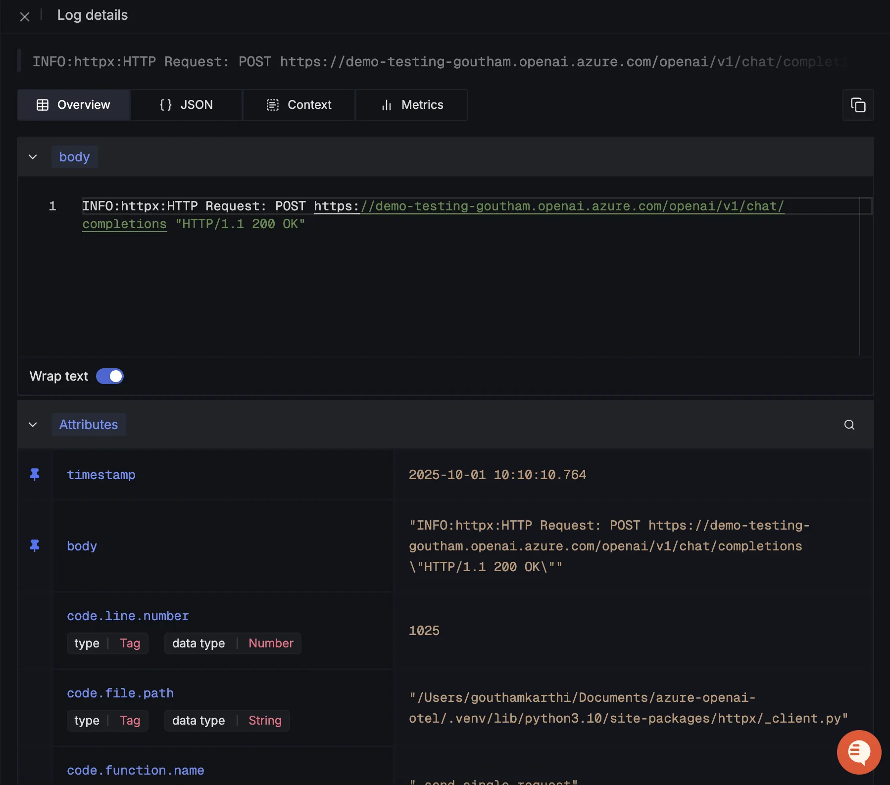 Azure OpenAI Detailed Log View