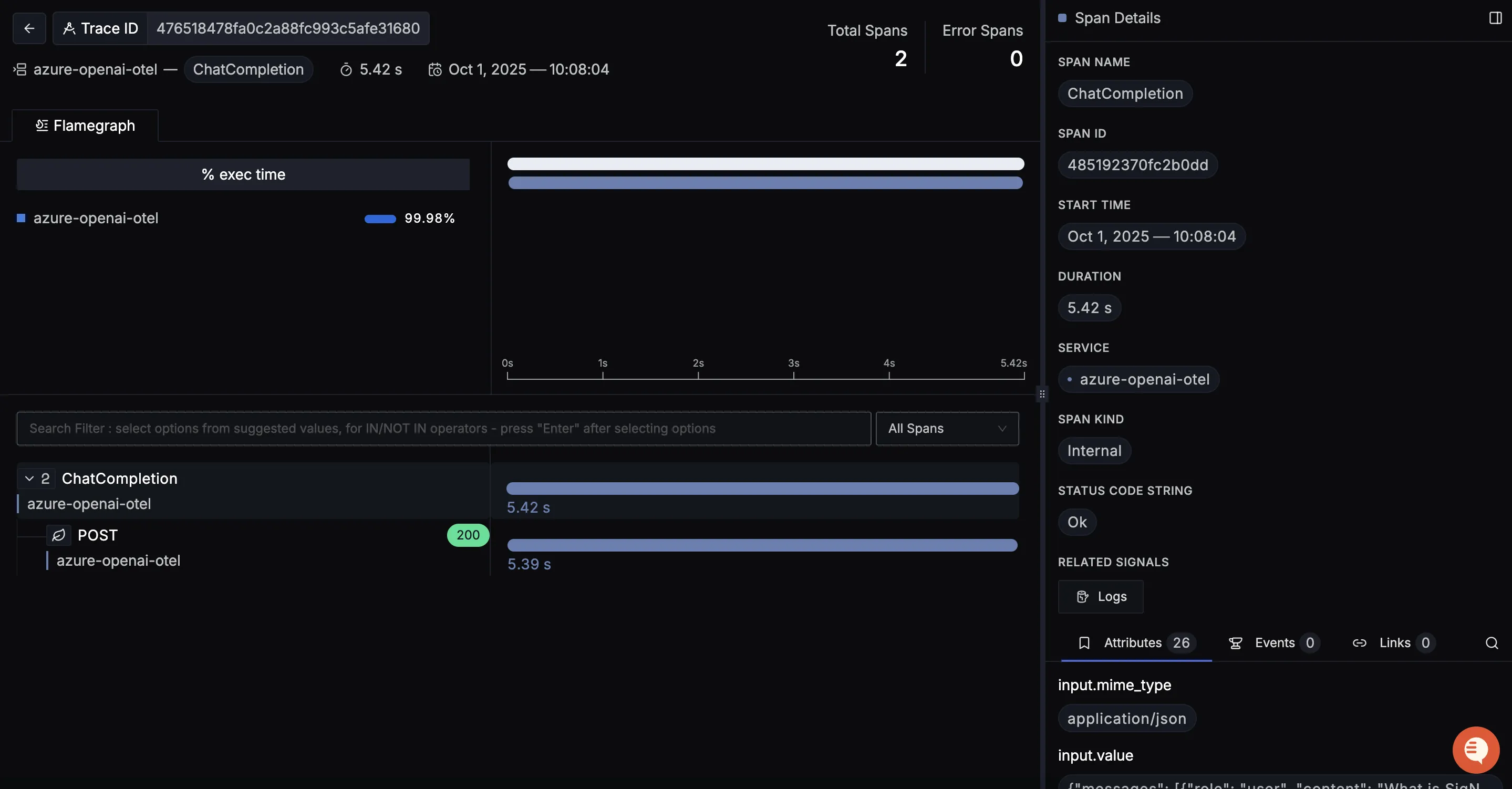 Azure OpenAI Detailed Trace View