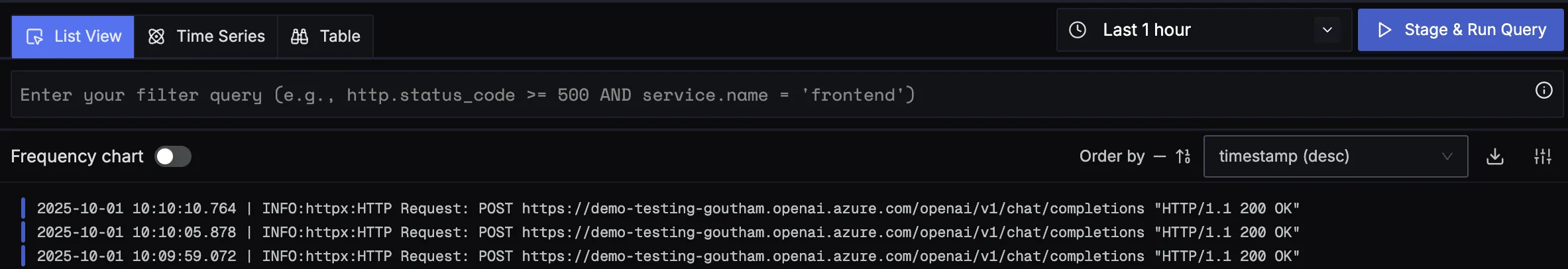 Azure OpenAI Logs View