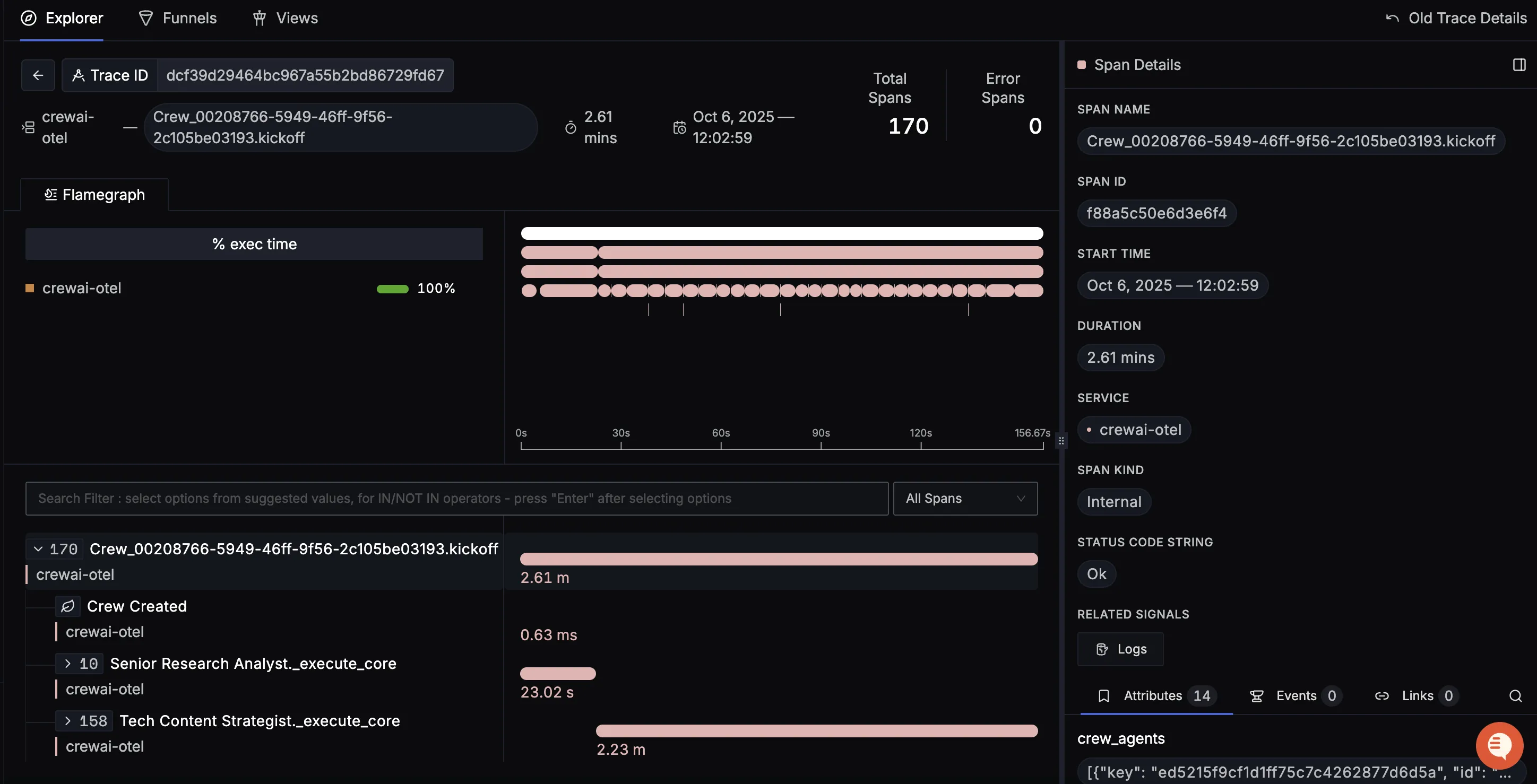 Crew AI Detailed Trace View