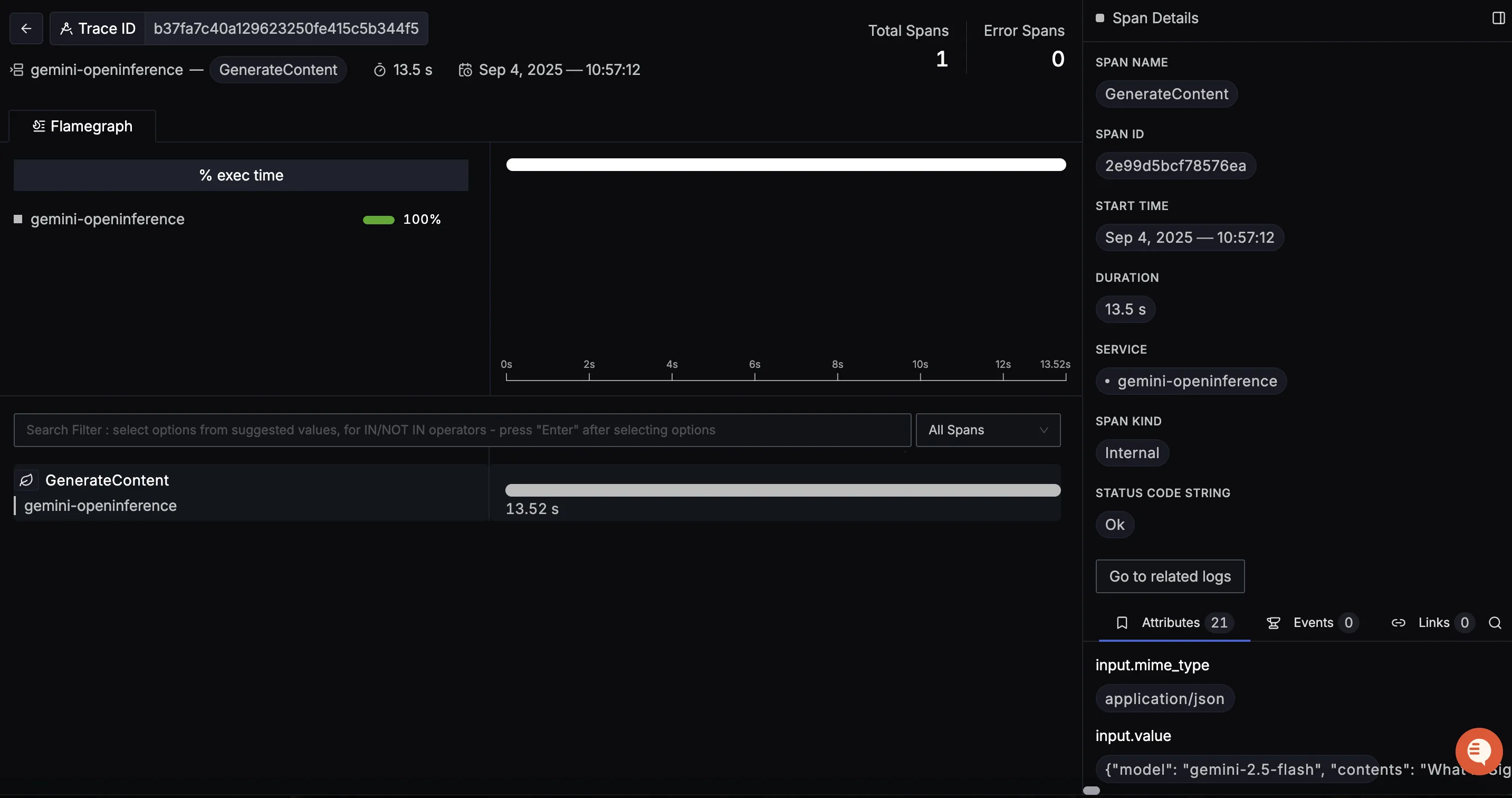 Gemini detailed trace view
