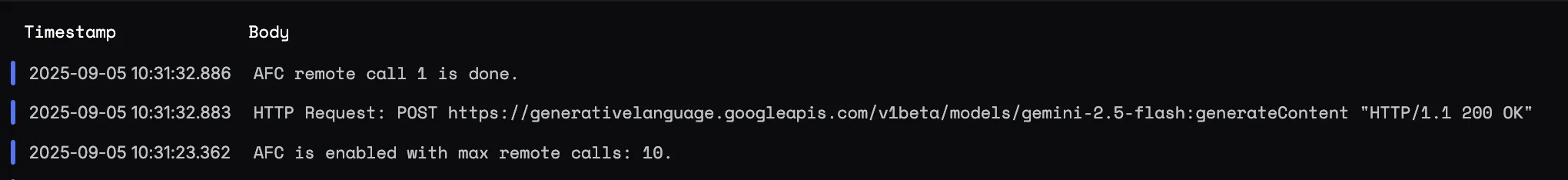 Gemini logs view