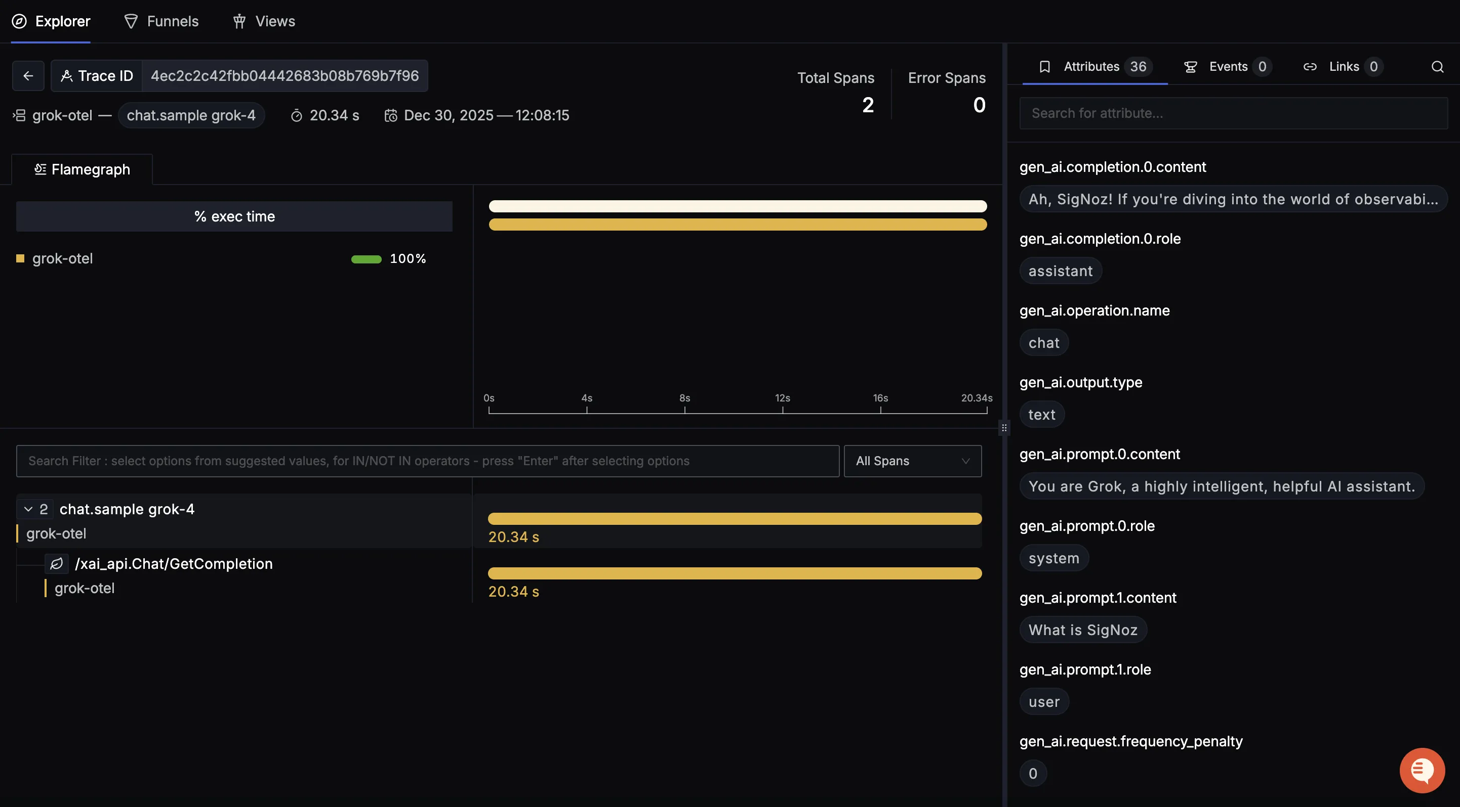 Grok Detailed Trace View