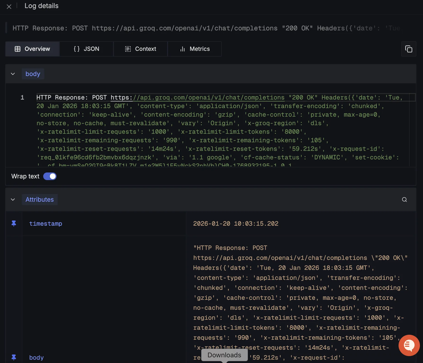 Groq Detailed Log View