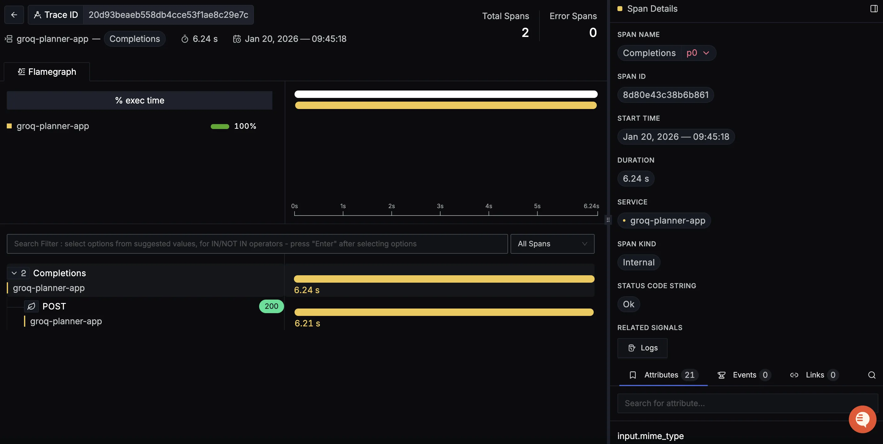 Groq Detailed Trace View
