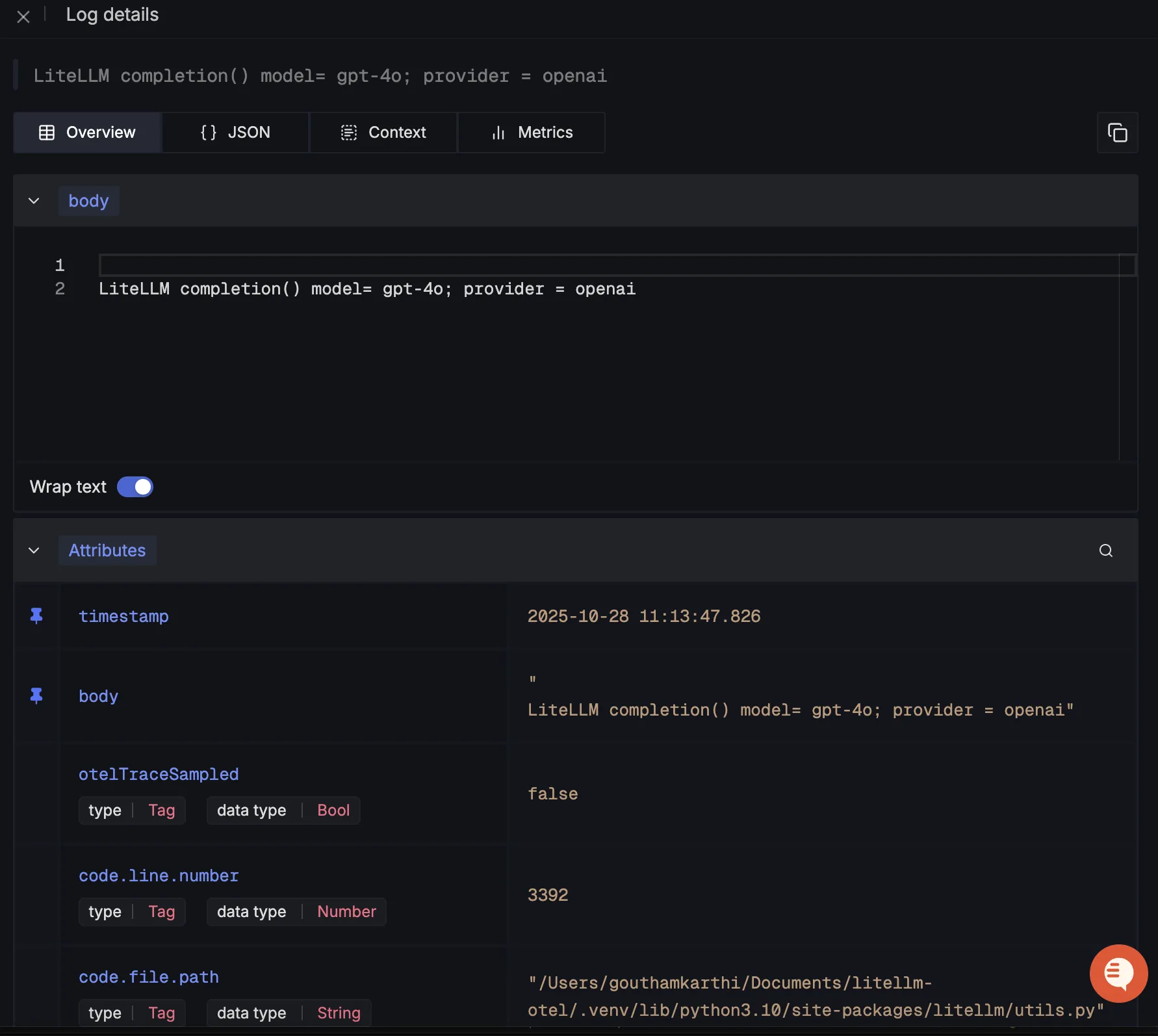 LiteLLM Detailed Log View