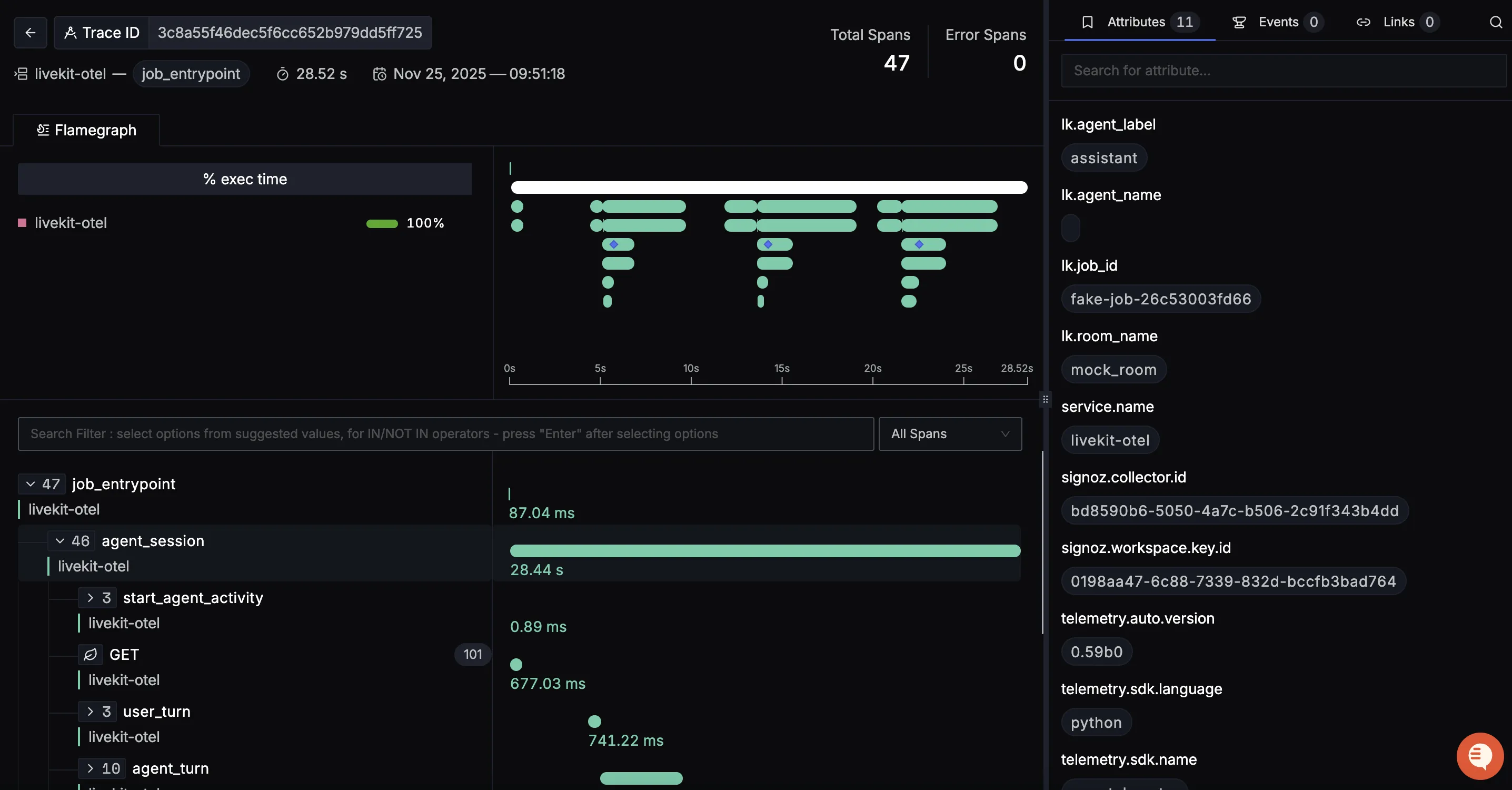 LiveKit Detailed Trace View