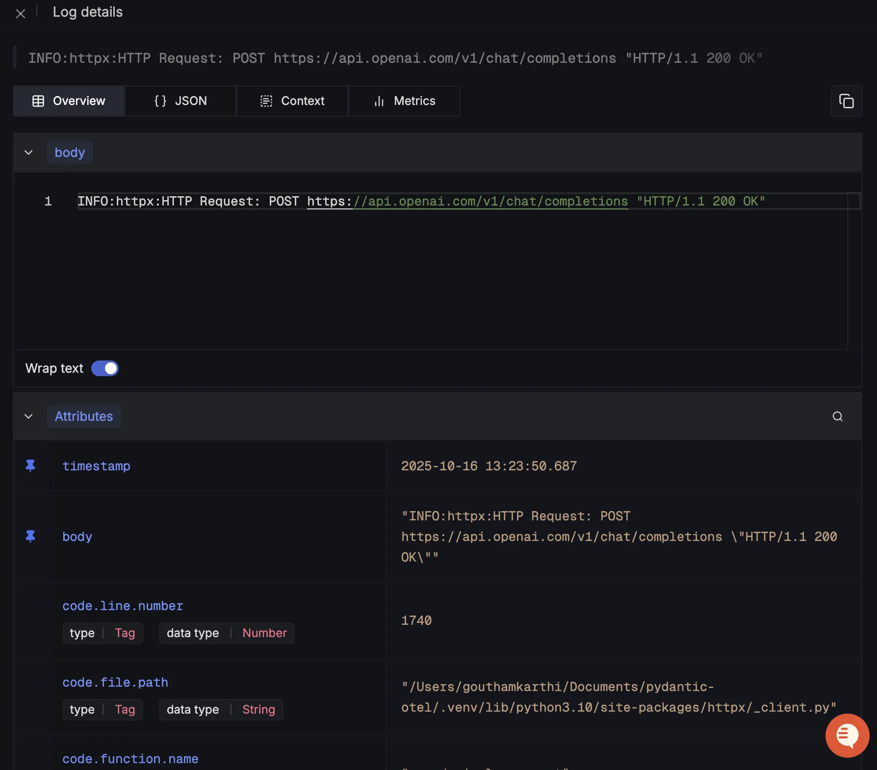 Pydantic Detailed Log View