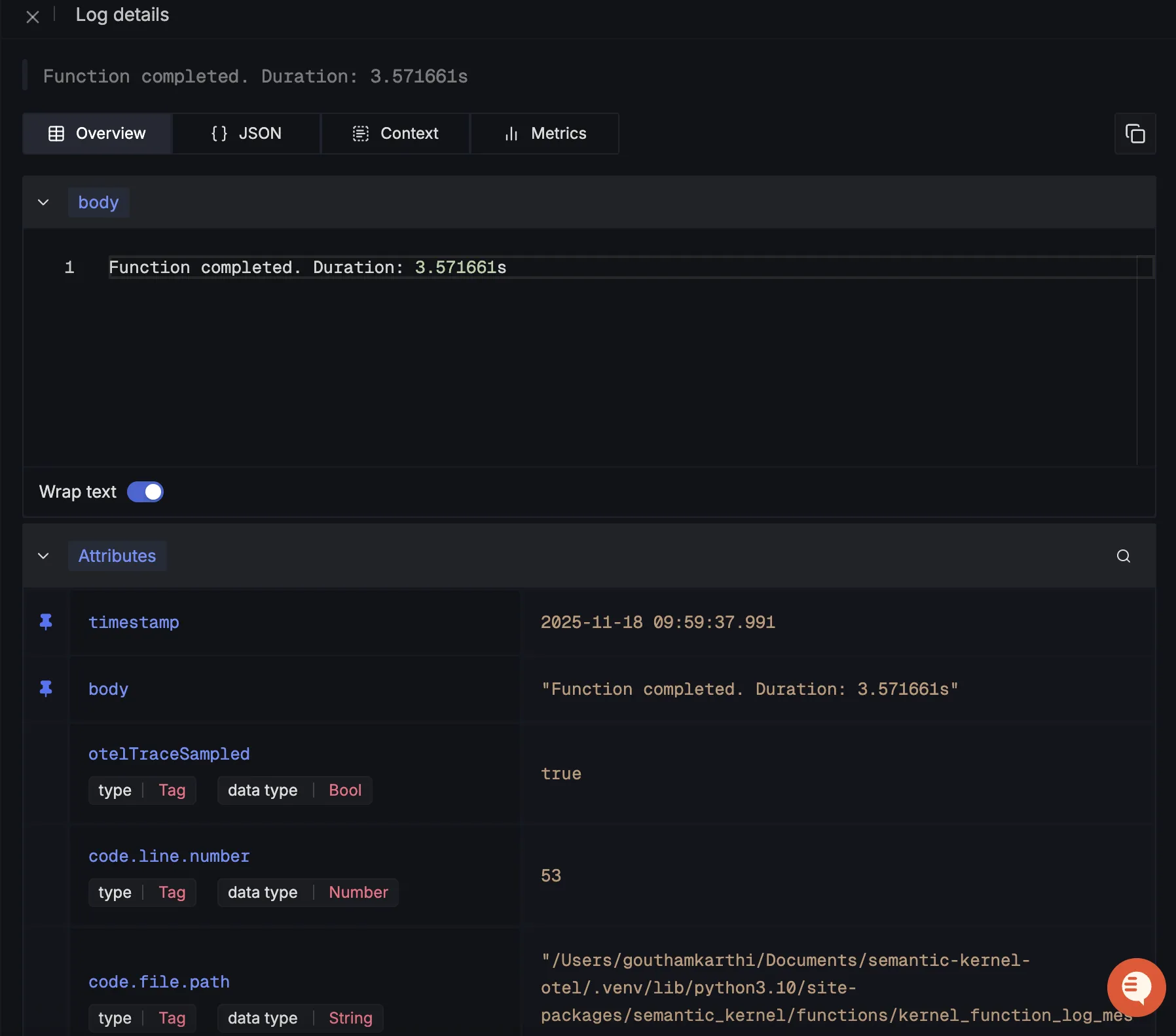 Semantic Kernel Detailed Log View