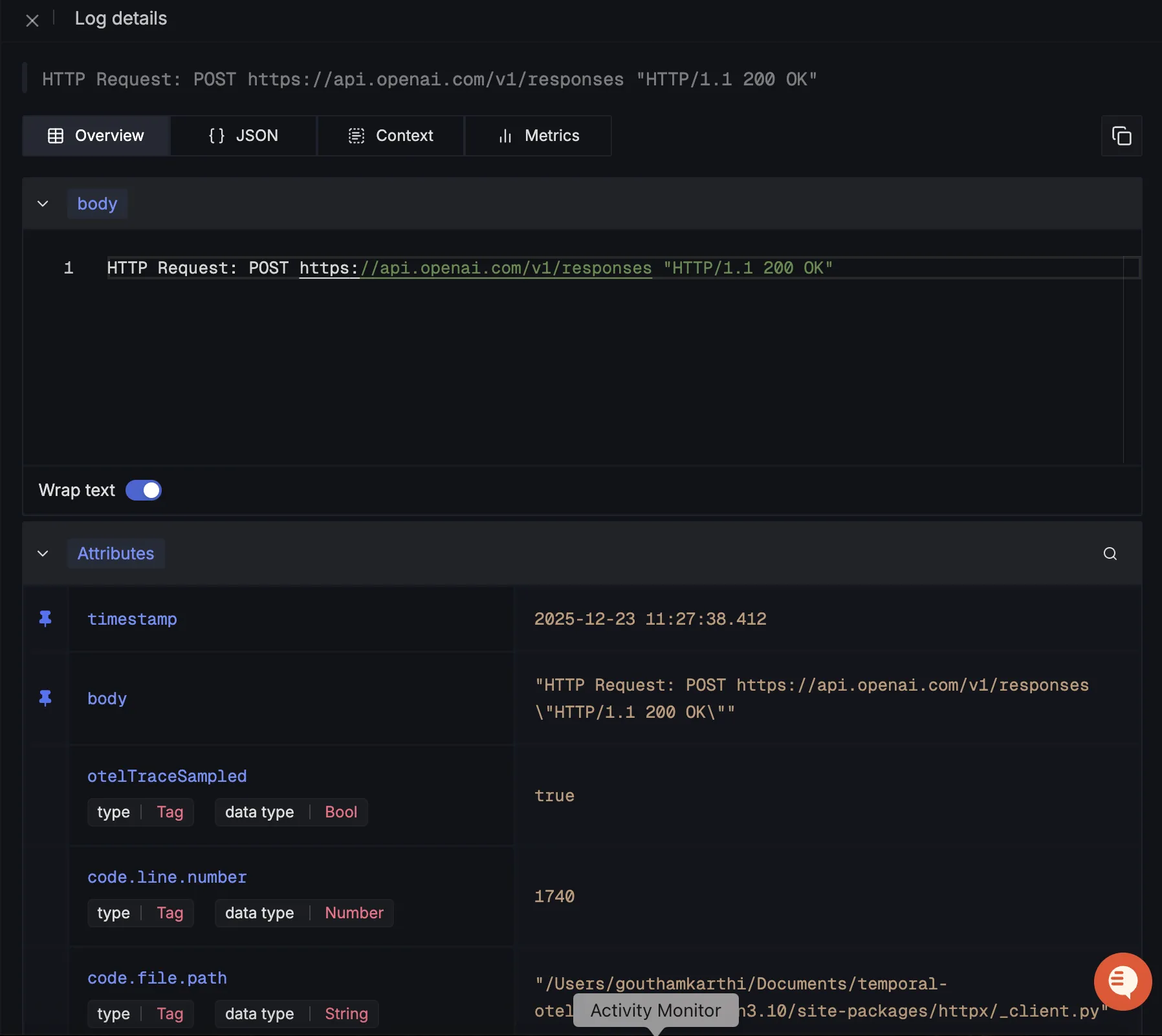 Temporal Detailed Log View
