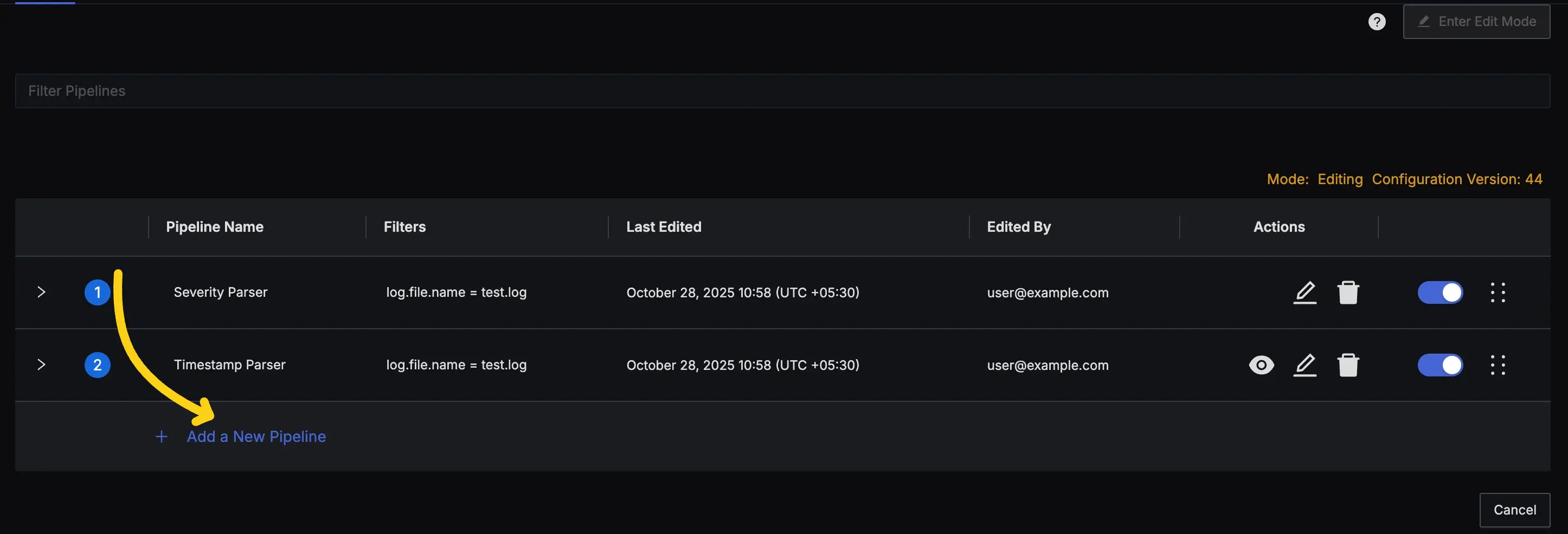 Add a New Pipeline button