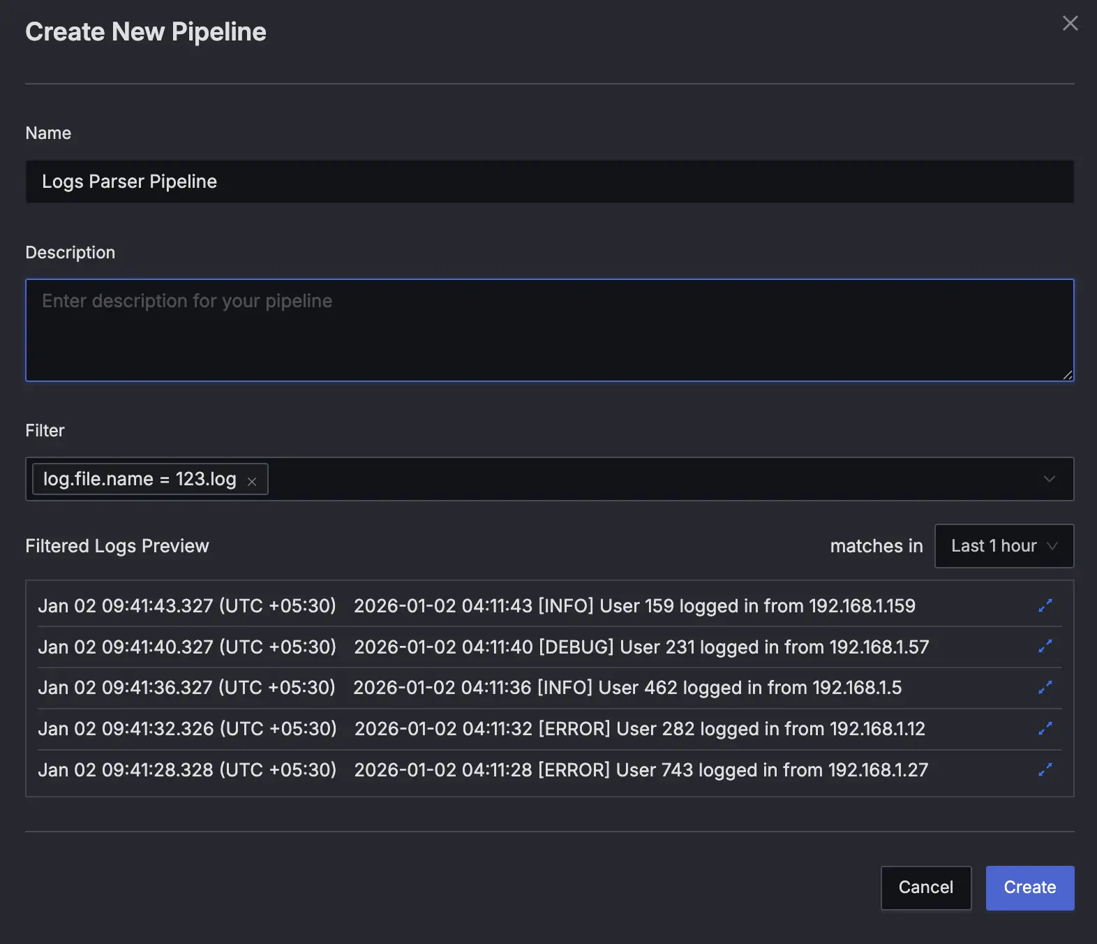 Create New Pipeline dialog