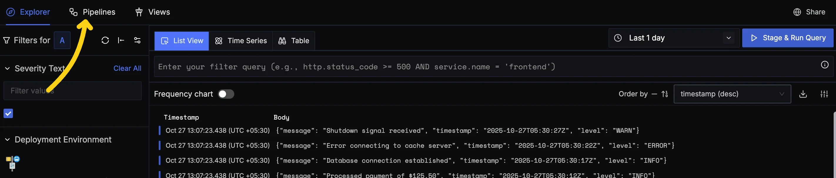 Navigate to Log Pipelines