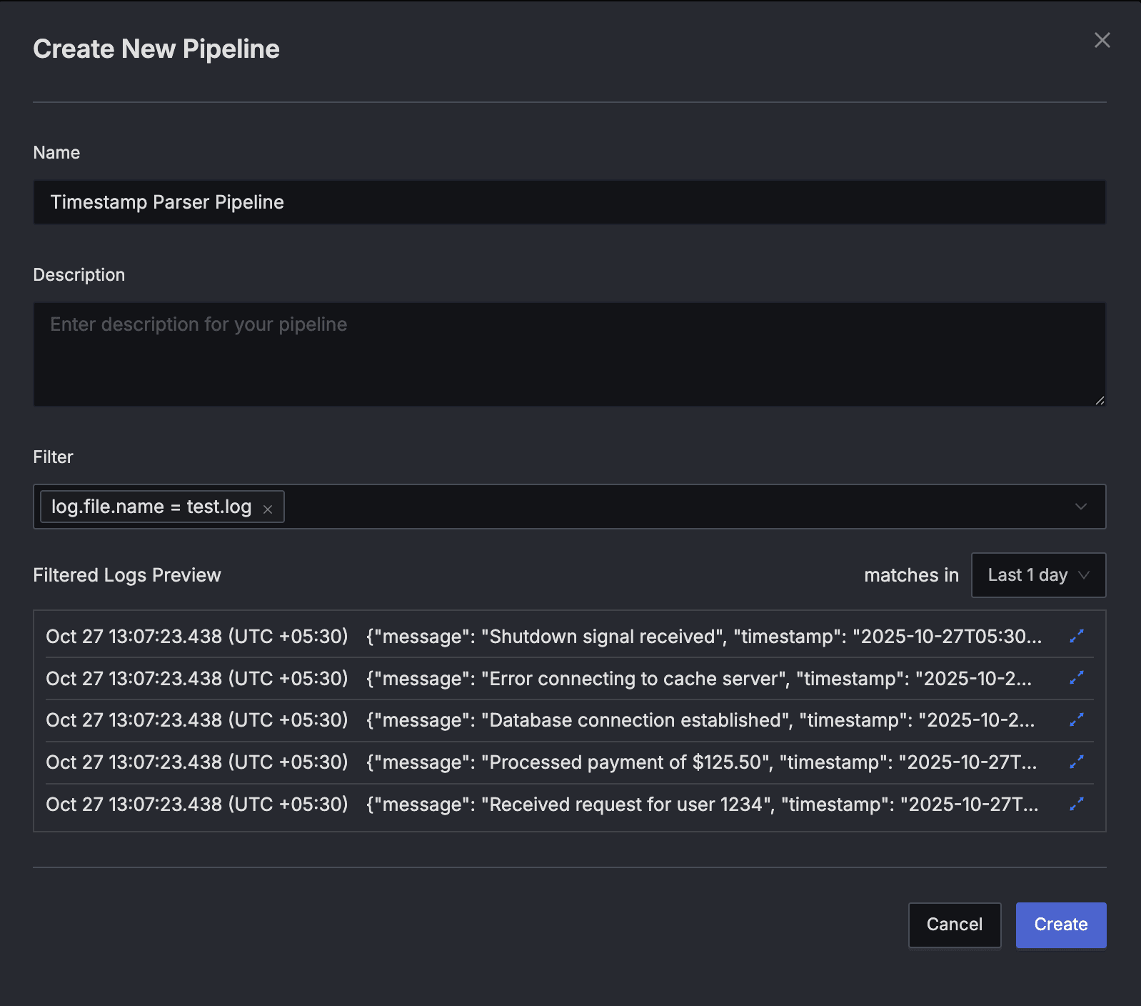 Create New Pipeline dialog