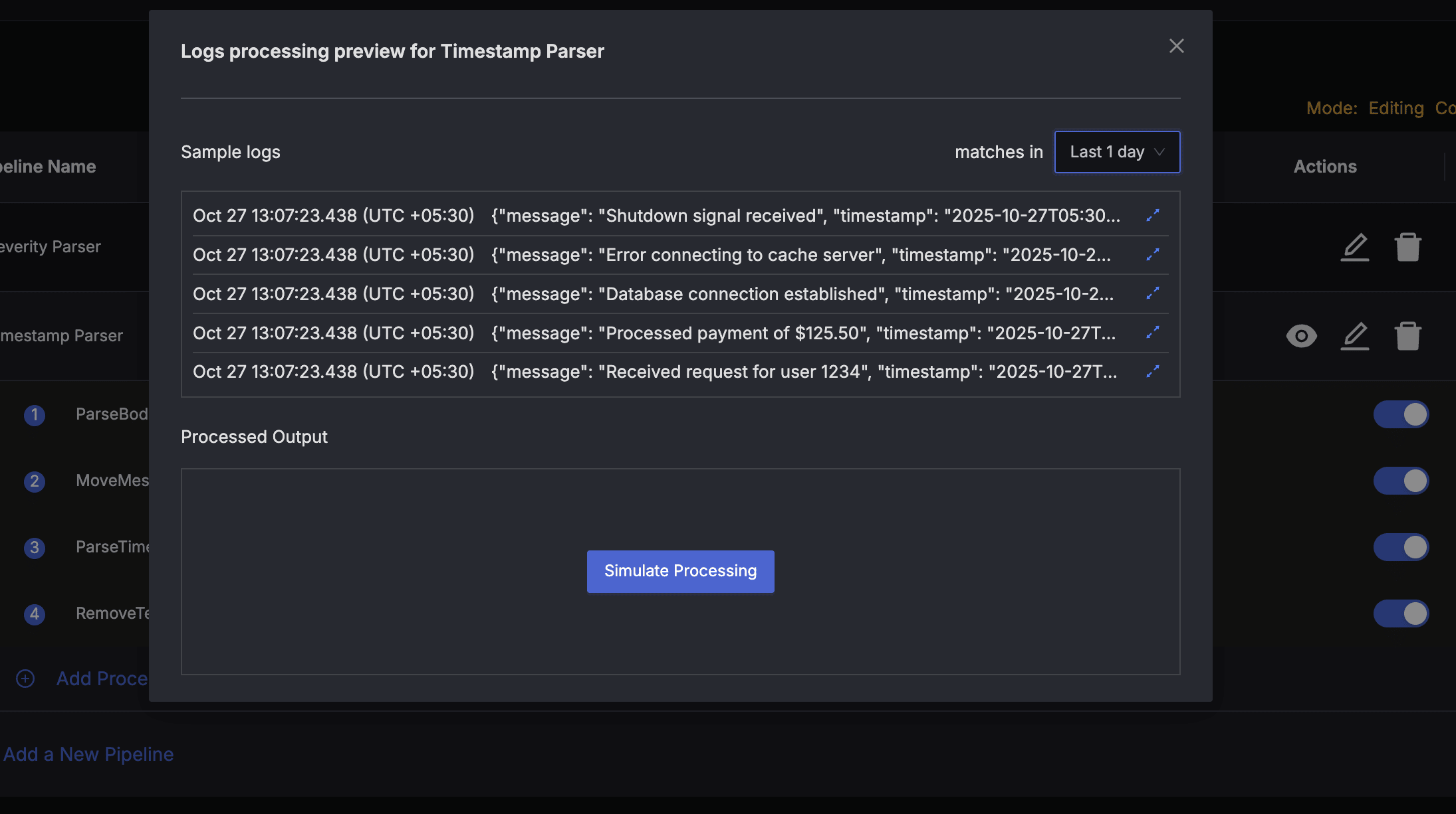 Pipeline Preview with Sample Logs