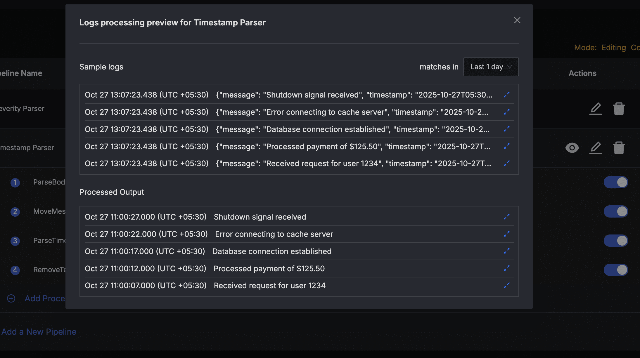 Pipeline Preview with Processed Output